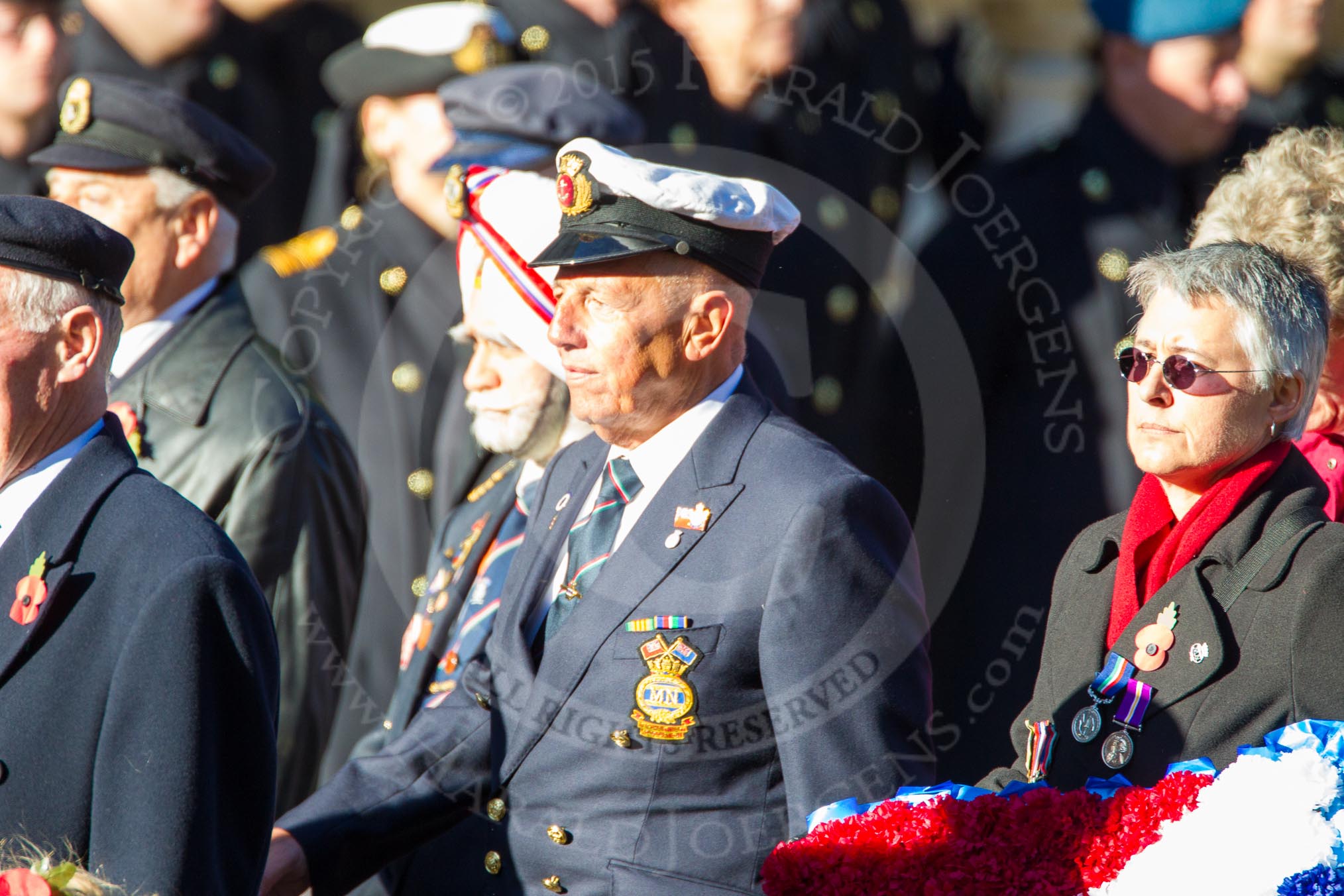 Remembrance Sunday Cenotaph March Past 2013: E1 - Merchant Navy Association..
Press stand opposite the Foreign Office building, Whitehall, London SW1,
London,
Greater London,
United Kingdom,
on 10 November 2013 at 11:44, image #330