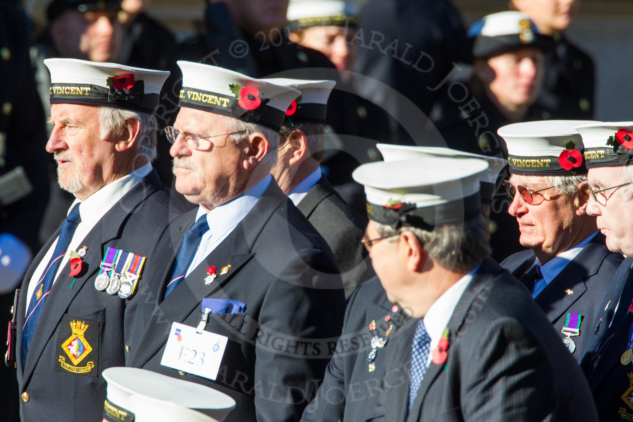 Remembrance Sunday Cenotaph March Past 2013: E23 - HMS St Vincent Association..
Press stand opposite the Foreign Office building, Whitehall, London SW1,
London,
Greater London,
United Kingdom,
on 10 November 2013 at 11:47, image #525