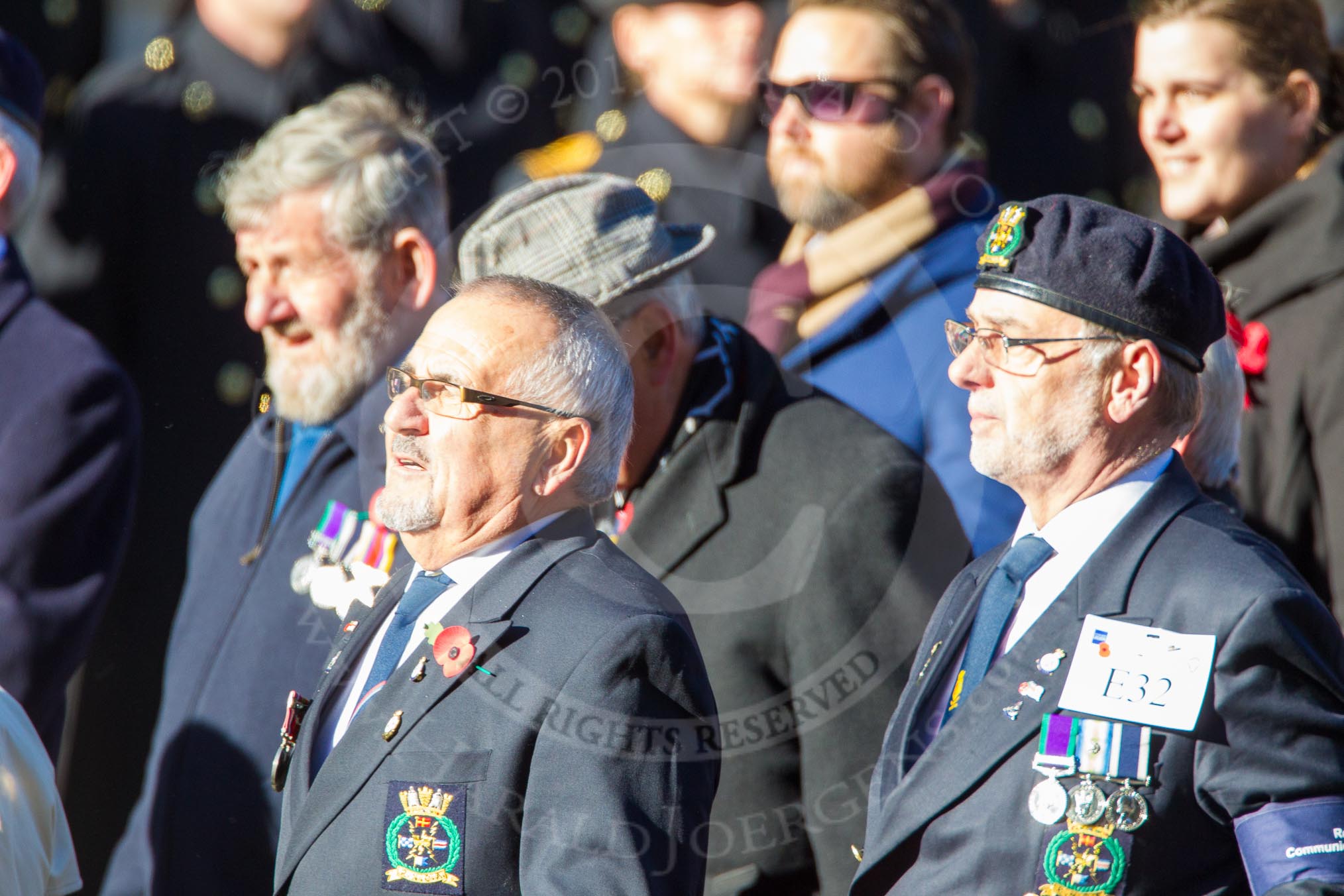 Remembrance Sunday Cenotaph March Past 2013: E32 - Royal Naval Communications Association..
Press stand opposite the Foreign Office building, Whitehall, London SW1,
London,
Greater London,
United Kingdom,
on 10 November 2013 at 11:48, image #626
