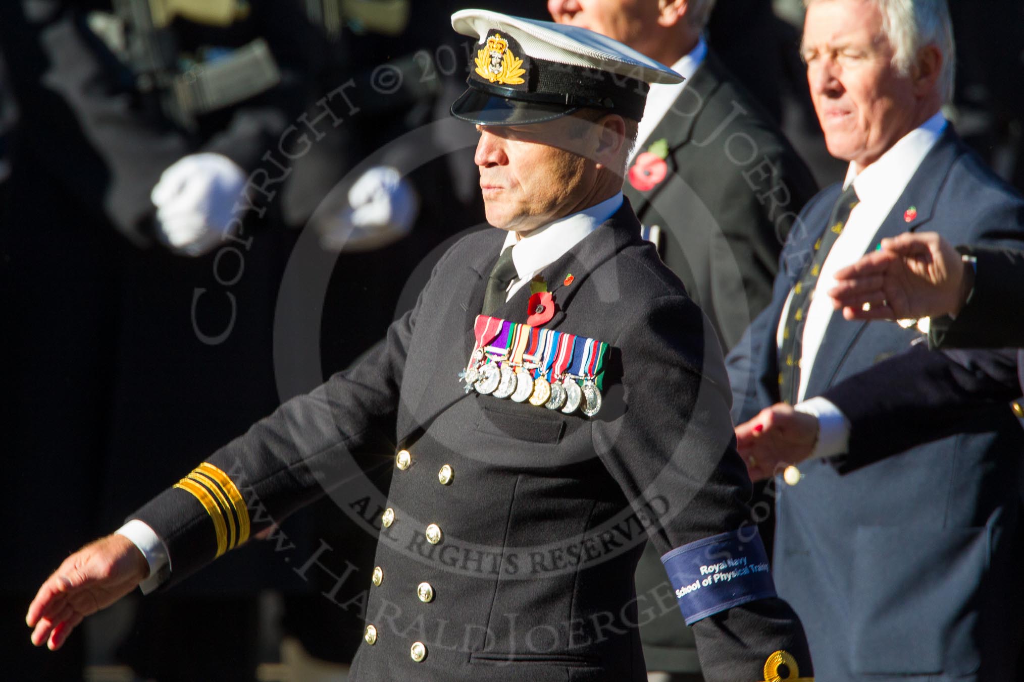 Remembrance Sunday Cenotaph March Past 2013: E35 - Royal Navy School of Physical Training..
Press stand opposite the Foreign Office building, Whitehall, London SW1,
London,
Greater London,
United Kingdom,
on 10 November 2013 at 11:48, image #652