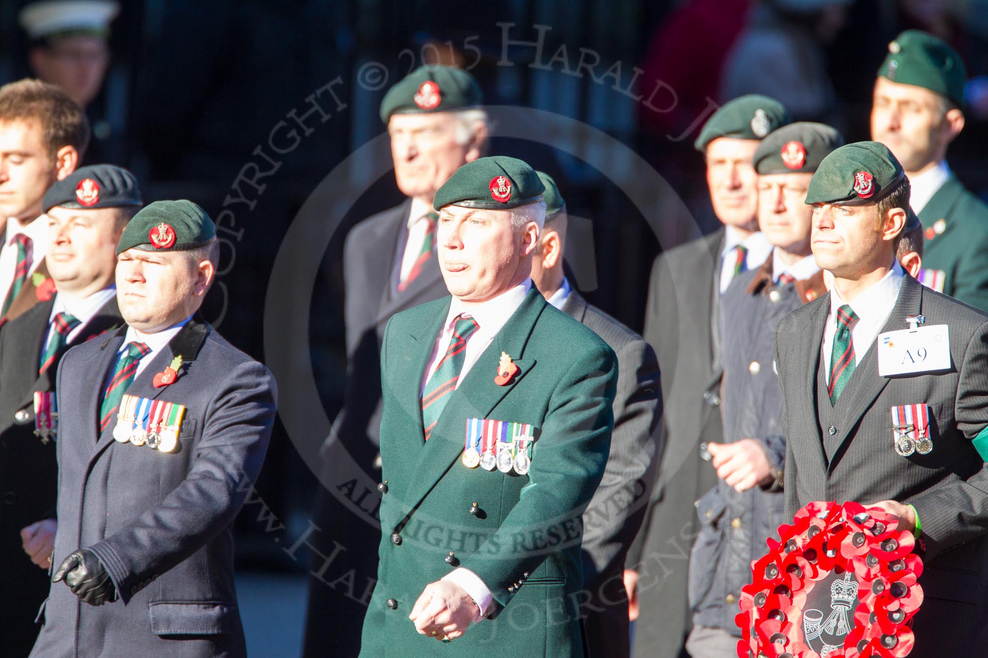 Remembrance Sunday Cenotaph March Past 2013: A9 - Rifles Regimental Association..
Press stand opposite the Foreign Office building, Whitehall, London SW1,
London,
Greater London,
United Kingdom,
on 10 November 2013 at 11:55, image #1073