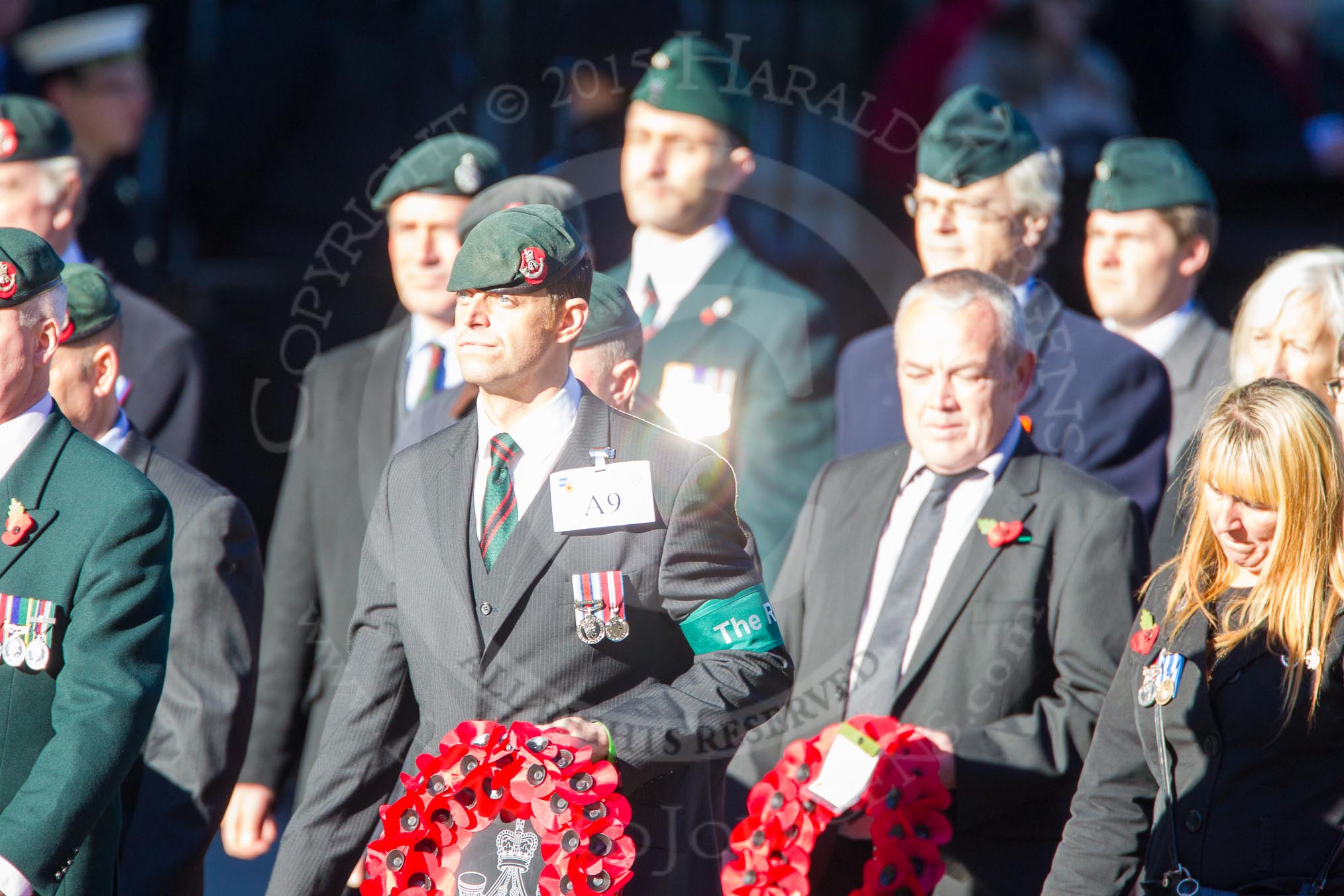 Remembrance Sunday Cenotaph March Past 2013: A9 - Rifles Regimental Association..
Press stand opposite the Foreign Office building, Whitehall, London SW1,
London,
Greater London,
United Kingdom,
on 10 November 2013 at 11:55, image #1075