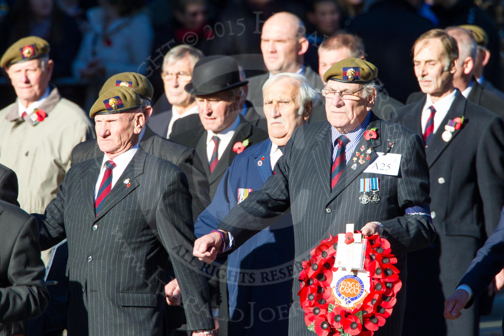 Remembrance Sunday Cenotaph March Past 2013: A25 - Grenadier Guards Association..
Press stand opposite the Foreign Office building, Whitehall, London SW1,
London,
Greater London,
United Kingdom,
on 10 November 2013 at 11:57, image #1230