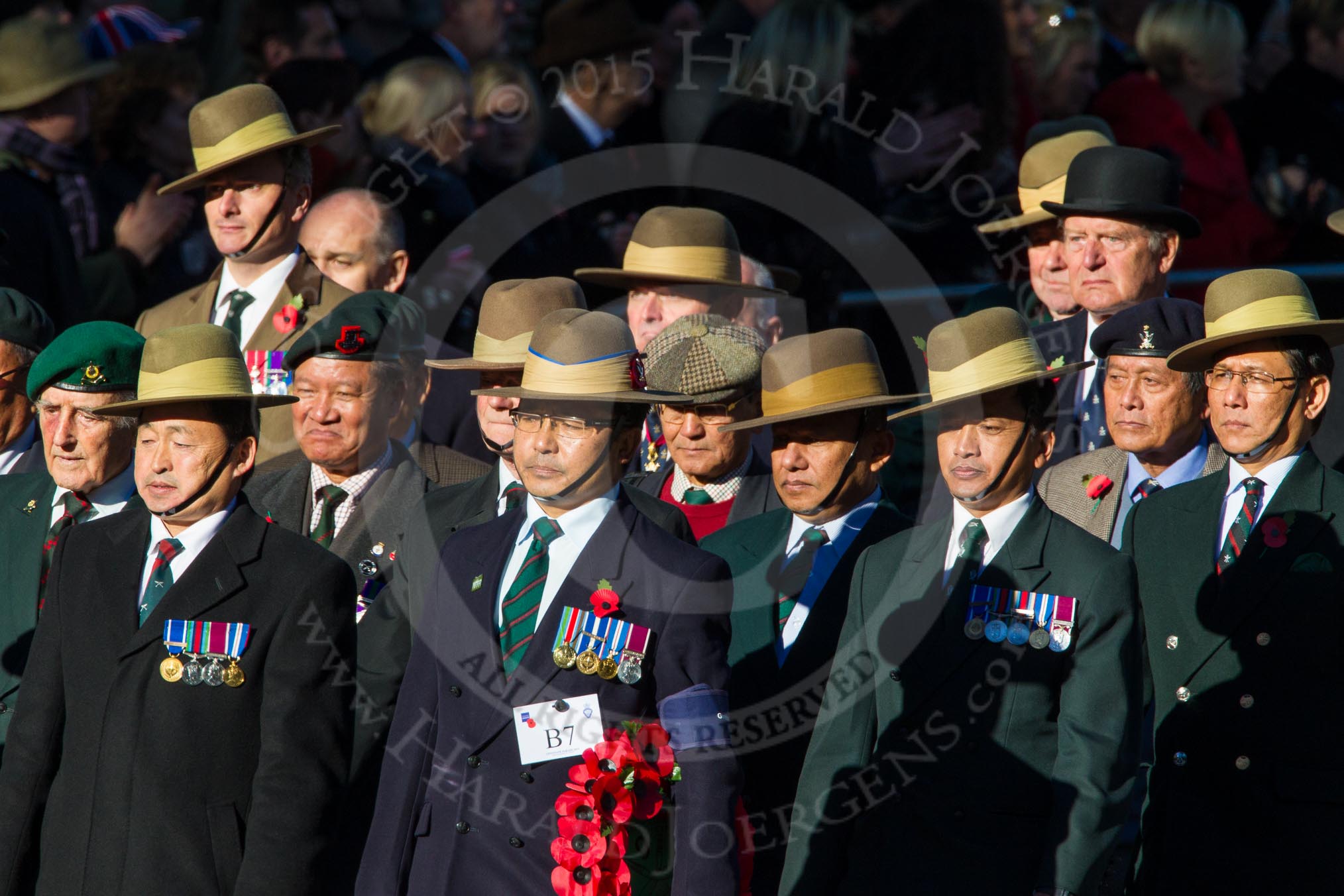 Remembrance Sunday Cenotaph March Past 2013: B7 - Gurkha Brigade Association..
Press stand opposite the Foreign Office building, Whitehall, London SW1,
London,
Greater London,
United Kingdom,
on 10 November 2013 at 11:59, image #1347