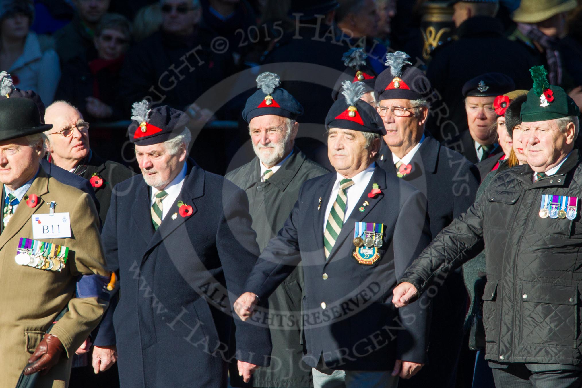 Remembrance Sunday Cenotaph March Past 2013: B11 - North Irish Horse & Irish Regiments Old Comrades Association..
Press stand opposite the Foreign Office building, Whitehall, London SW1,
London,
Greater London,
United Kingdom,
on 10 November 2013 at 12:00, image #1373