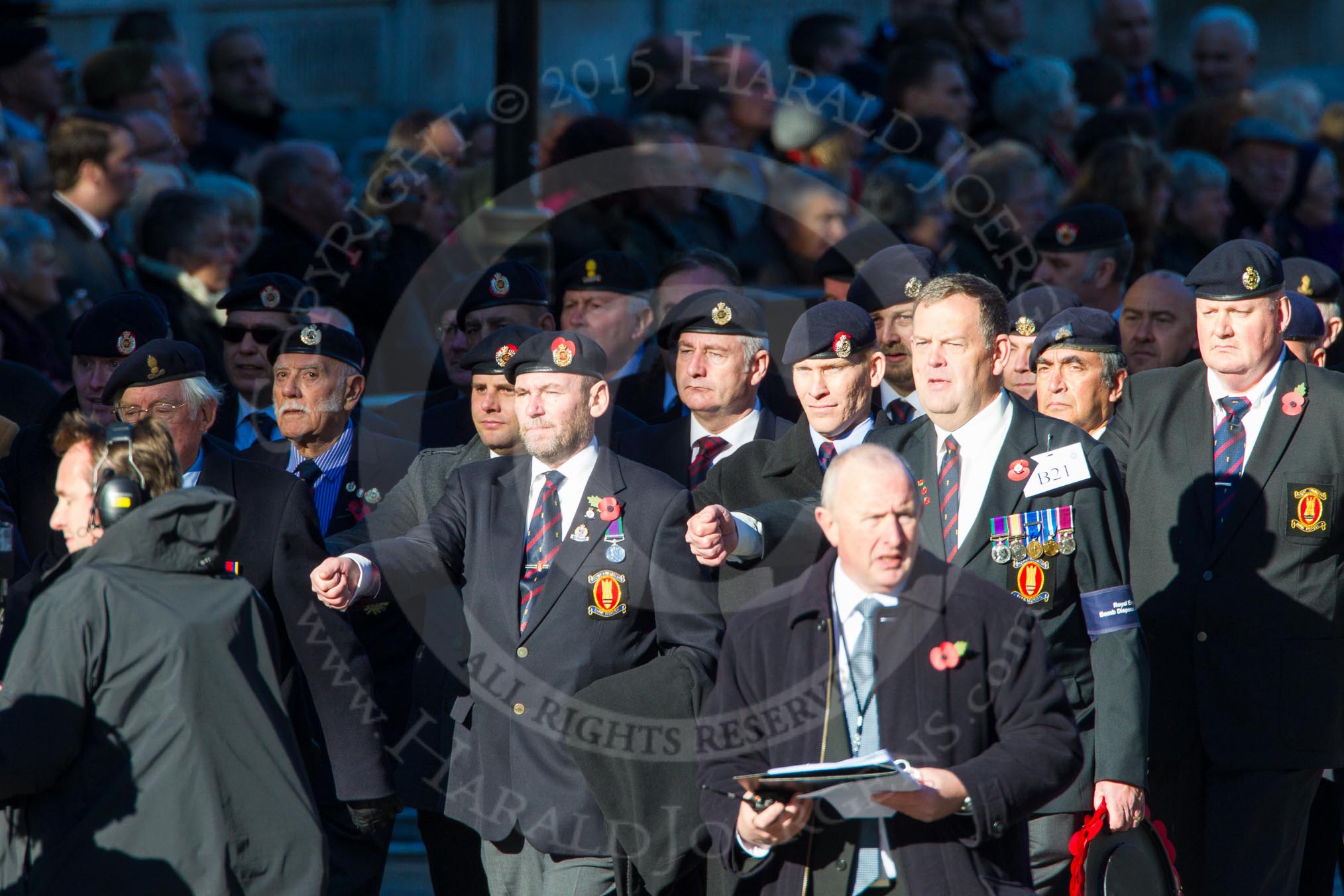 Remembrance Sunday Cenotaph March Past 2013: B21 - Royal Engineers Bomb Disposal Association..
Press stand opposite the Foreign Office building, Whitehall, London SW1,
London,
Greater London,
United Kingdom,
on 10 November 2013 at 12:02, image #1471