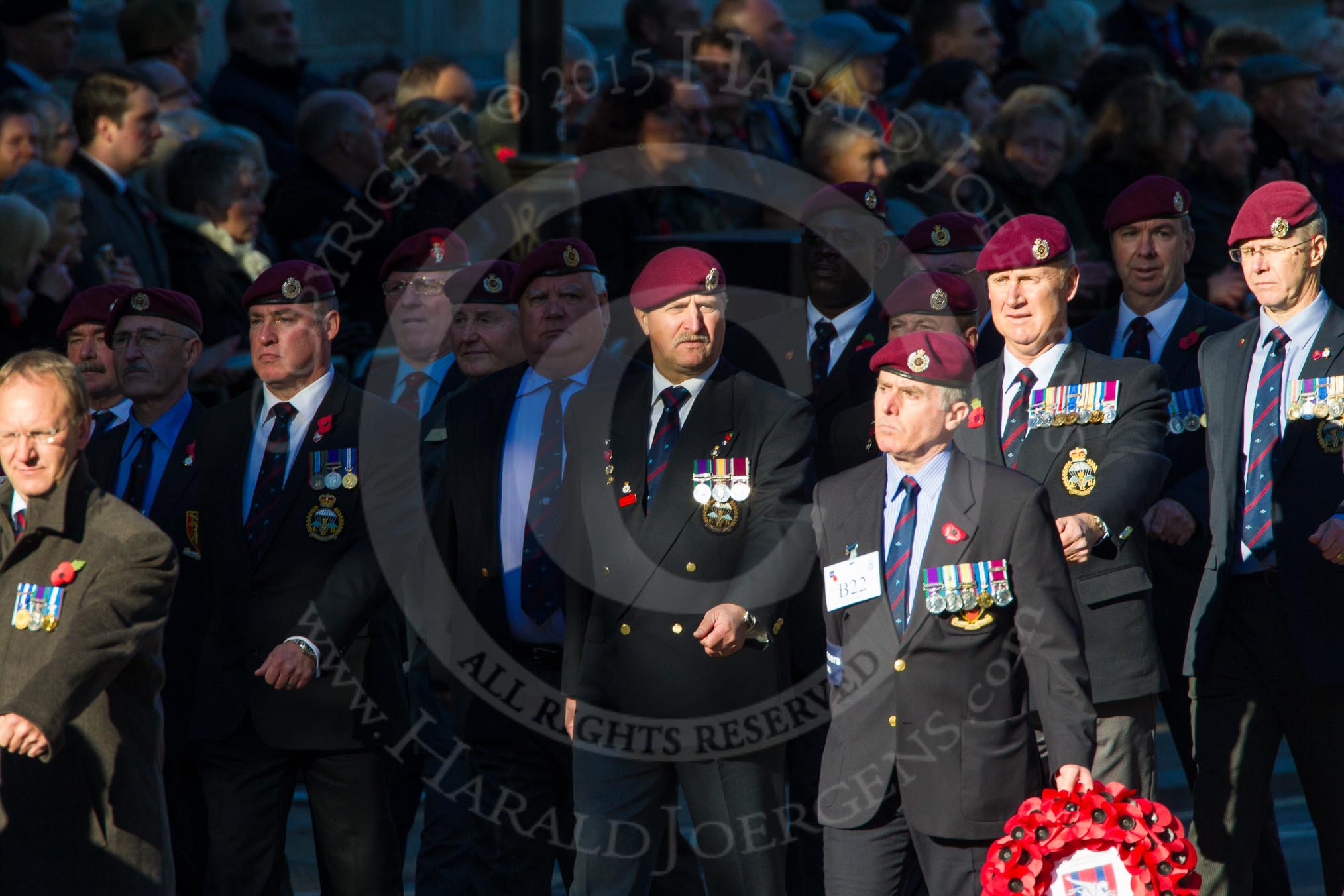 Remembrance Sunday Cenotaph March Past 2013: B22 - Airborne Engineers Association..
Press stand opposite the Foreign Office building, Whitehall, London SW1,
London,
Greater London,
United Kingdom,
on 10 November 2013 at 12:02, image #1483