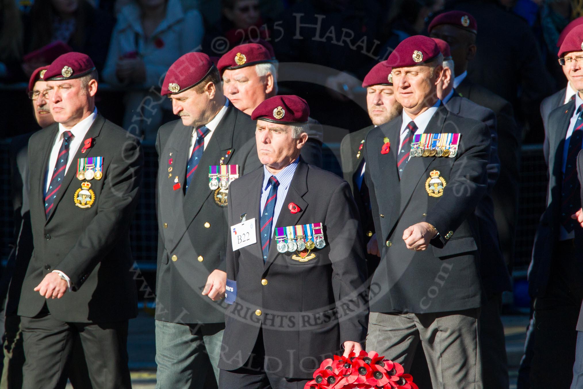 Remembrance Sunday Cenotaph March Past 2013: B22 - Airborne Engineers Association..
Press stand opposite the Foreign Office building, Whitehall, London SW1,
London,
Greater London,
United Kingdom,
on 10 November 2013 at 12:02, image #1494