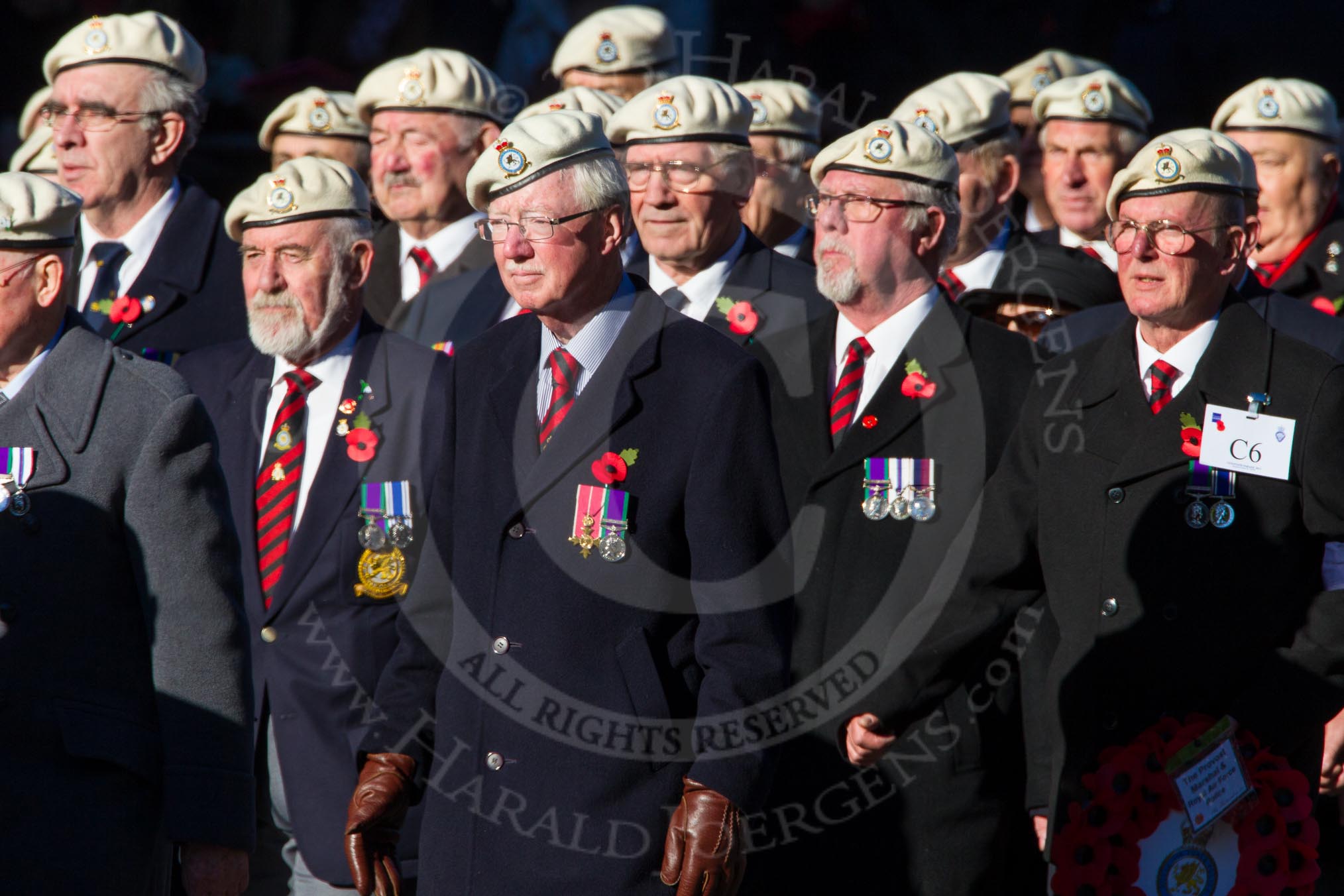 Remembrance Sunday Cenotaph March Past 2013: C6 - Royal Air Force Police Association..
Press stand opposite the Foreign Office building, Whitehall, London SW1,
London,
Greater London,
United Kingdom,
on 10 November 2013 at 12:06, image #1720