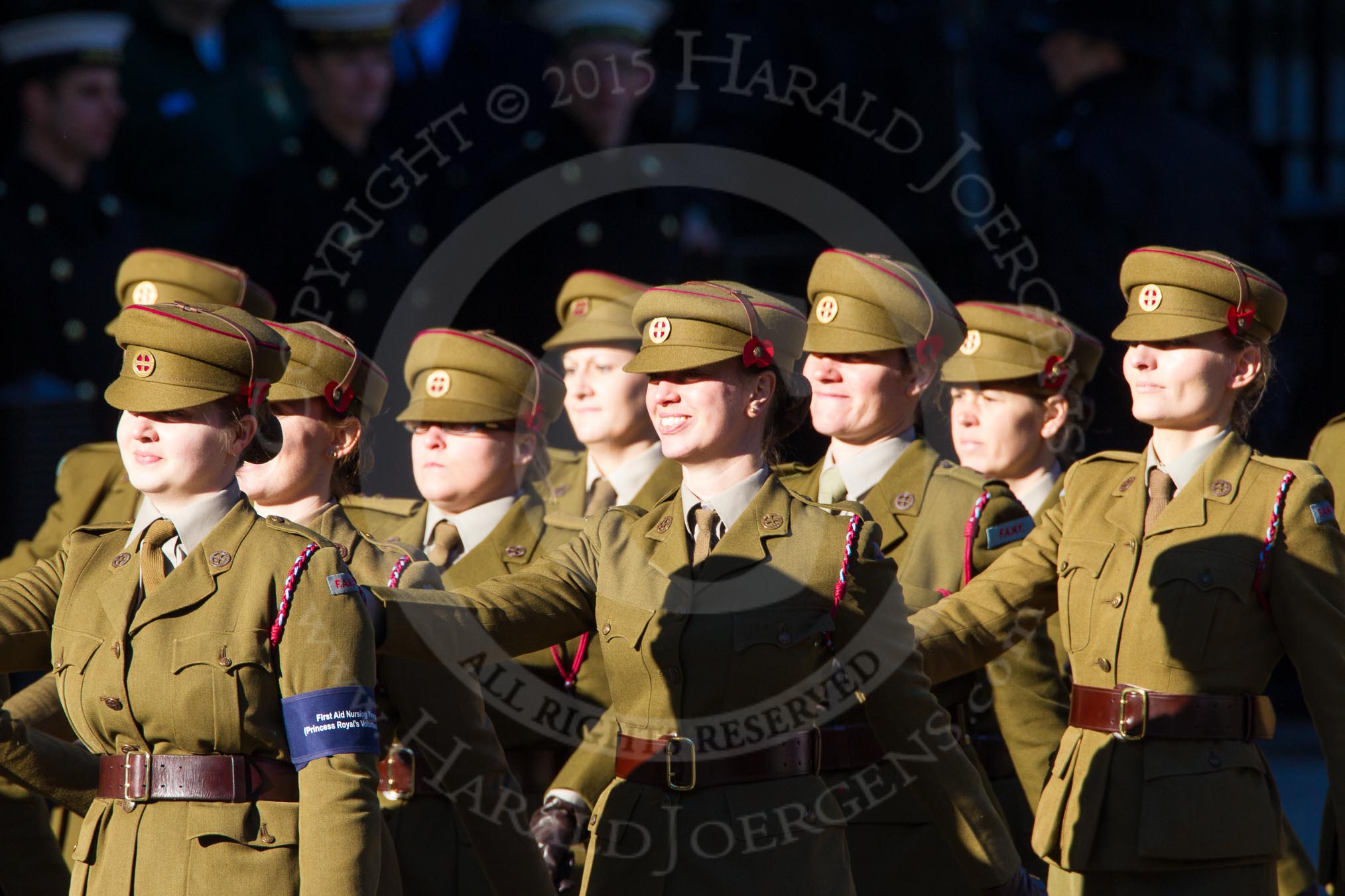 Remembrance Sunday Cenotaph March Past 2013: M2 - First Aid Nursing Yeomanry (Princess Royal's Volunteers Corps)..
Press stand opposite the Foreign Office building, Whitehall, London SW1,
London,
Greater London,
United Kingdom,
on 10 November 2013 at 12:09, image #1868