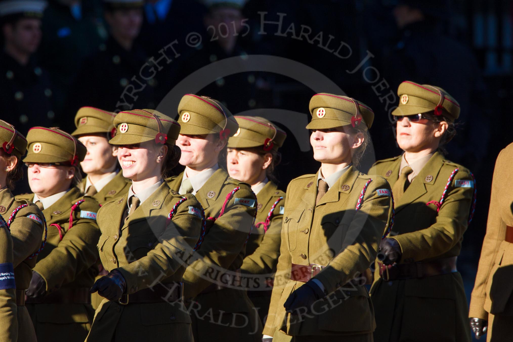 Remembrance Sunday Cenotaph March Past 2013: M2 - First Aid Nursing Yeomanry (Princess Royal's Volunteers Corps)..
Press stand opposite the Foreign Office building, Whitehall, London SW1,
London,
Greater London,
United Kingdom,
on 10 November 2013 at 12:09, image #1869