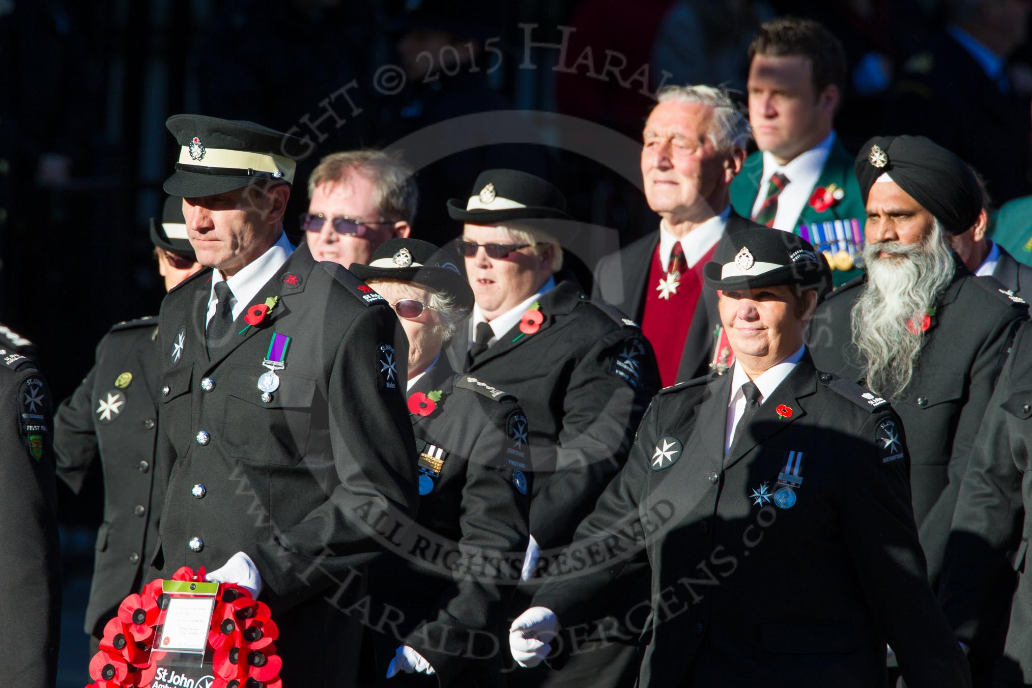 Remembrance Sunday Cenotaph March Past 2013: M16 - St John Ambulance..
Press stand opposite the Foreign Office building, Whitehall, London SW1,
London,
Greater London,
United Kingdom,
on 10 November 2013 at 12:11, image #2000