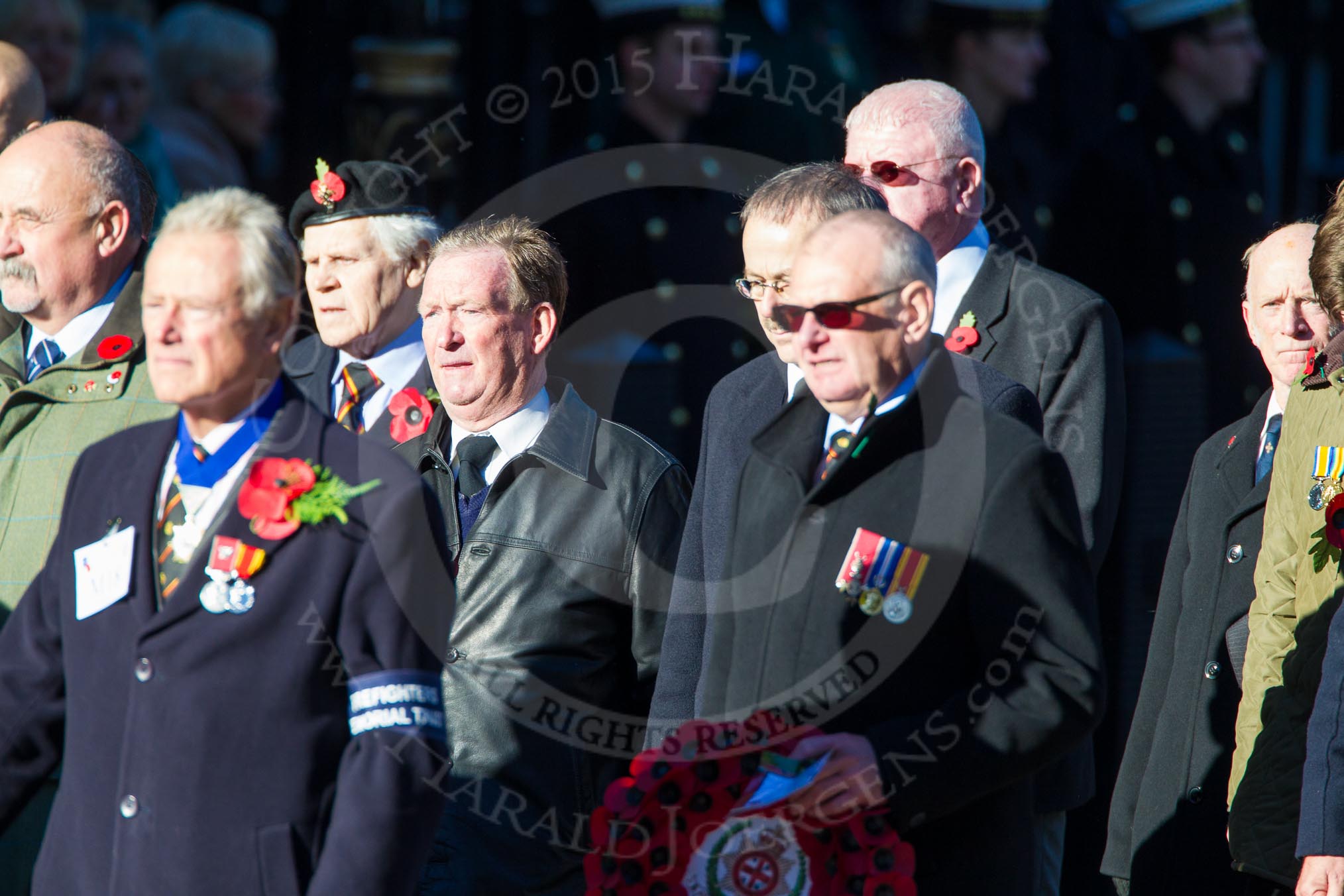 Remembrance Sunday Cenotaph March Past 2013: M18 - Firefighters Memorial Trust..
Press stand opposite the Foreign Office building, Whitehall, London SW1,
London,
Greater London,
United Kingdom,
on 10 November 2013 at 12:11, image #2034