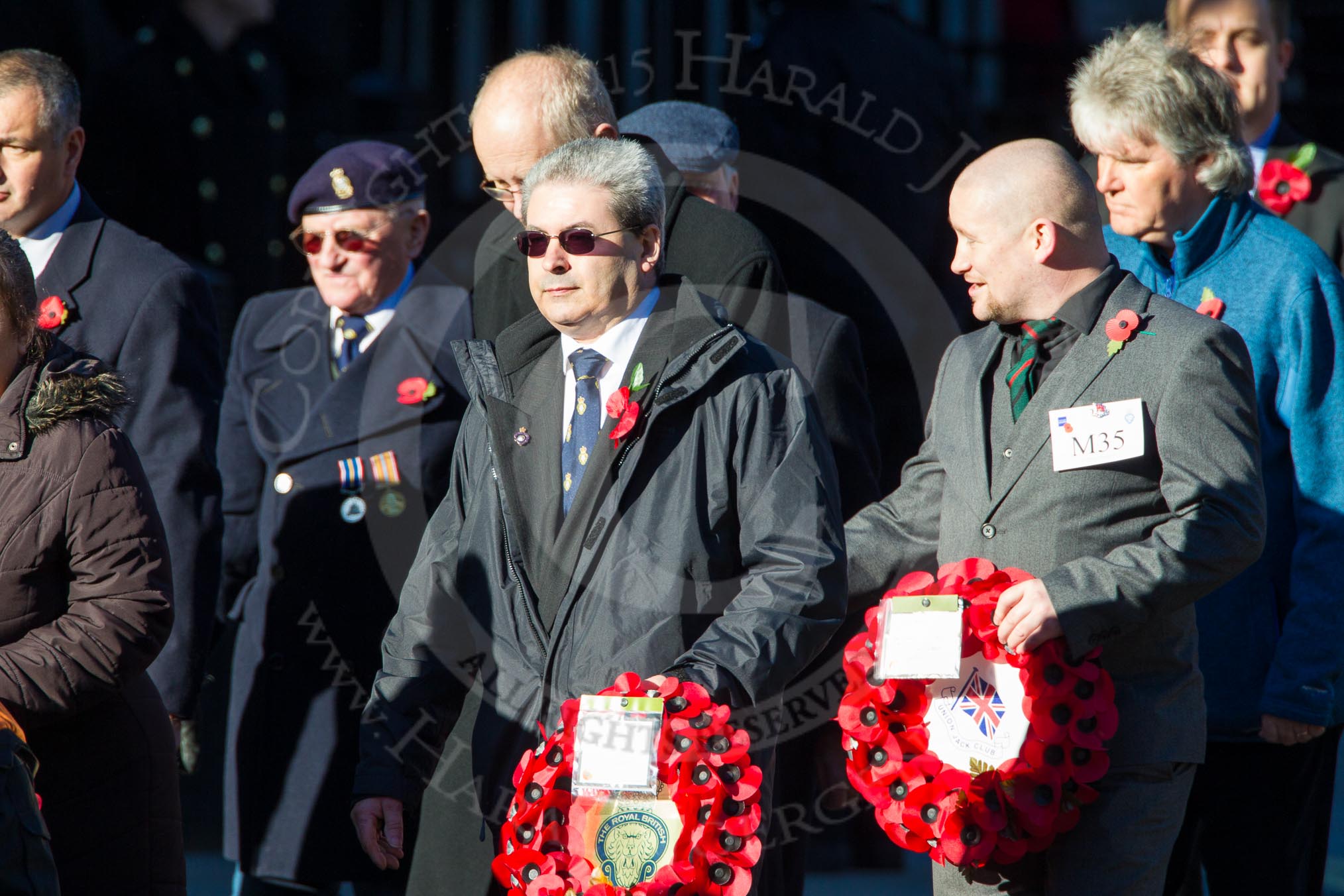 Remembrance Sunday Cenotaph March Past 2013: M35 - Union Jack Club..
Press stand opposite the Foreign Office building, Whitehall, London SW1,
London,
Greater London,
United Kingdom,
on 10 November 2013 at 12:13, image #2140