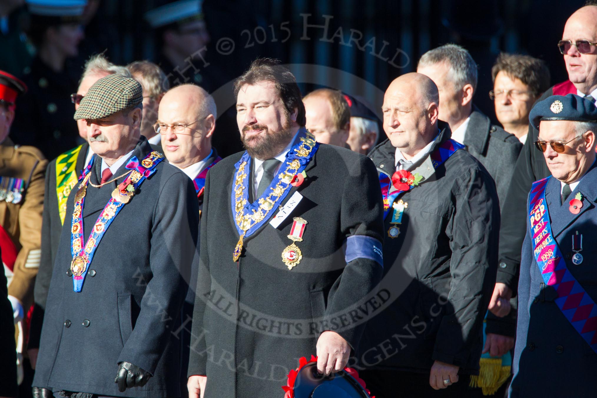 Remembrance Sunday Cenotaph March Past 2013: M38 - Royal Antediluvian Order of Buffaloes..
Press stand opposite the Foreign Office building, Whitehall, London SW1,
London,
Greater London,
United Kingdom,
on 10 November 2013 at 12:14, image #2162