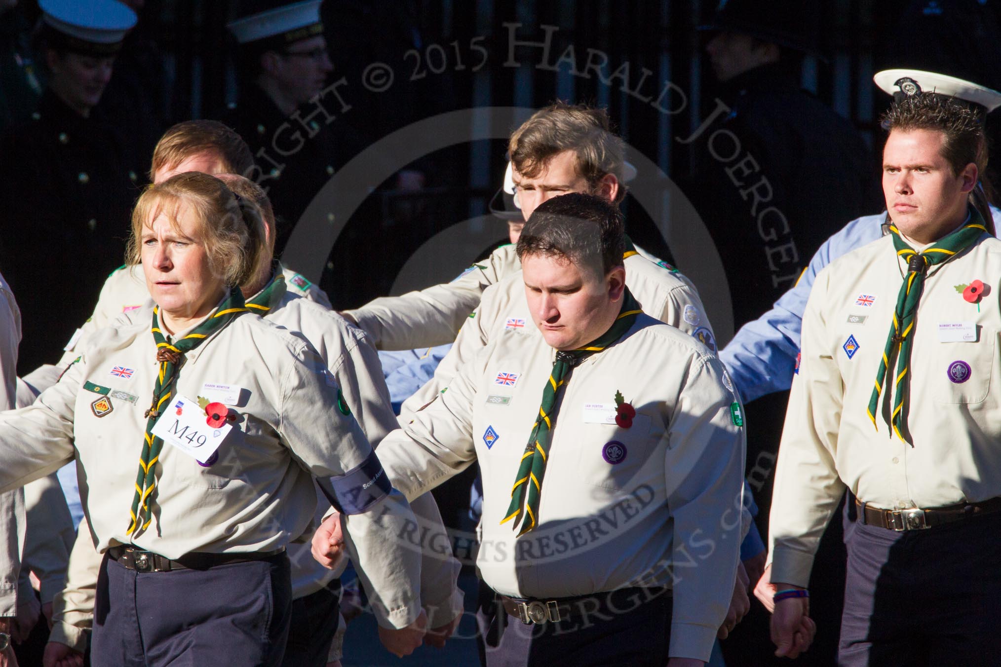 Remembrance Sunday Cenotaph March Past 2013: M49 - Scout Association..
Press stand opposite the Foreign Office building, Whitehall, London SW1,
London,
Greater London,
United Kingdom,
on 10 November 2013 at 12:15, image #2257