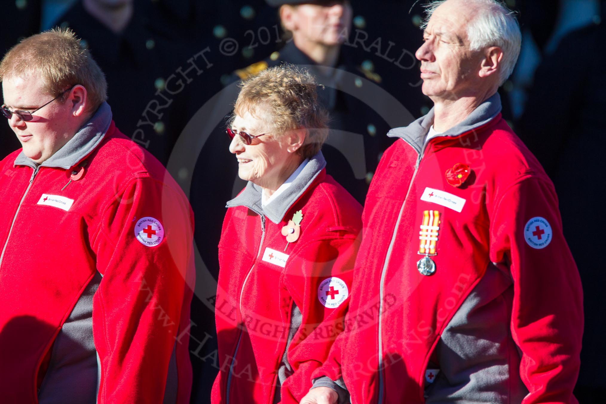 Remembrance Sunday Cenotaph March Past 2013: M56 - British Red Cross..
Press stand opposite the Foreign Office building, Whitehall, London SW1,
London,
Greater London,
United Kingdom,
on 10 November 2013 at 12:16, image #2343