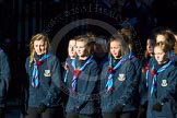 Remembrance Sunday Cenotaph March Past 2013: M50 - Girlguiding London & South East England..
Press stand opposite the Foreign Office building, Whitehall, London SW1,
London,
Greater London,
United Kingdom,
on 10 November 2013 at 12:15, image #2264