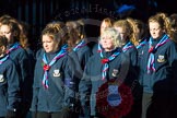 Remembrance Sunday Cenotaph March Past 2013: M50 - Girlguiding London & South East England..
Press stand opposite the Foreign Office building, Whitehall, London SW1,
London,
Greater London,
United Kingdom,
on 10 November 2013 at 12:15, image #2269
