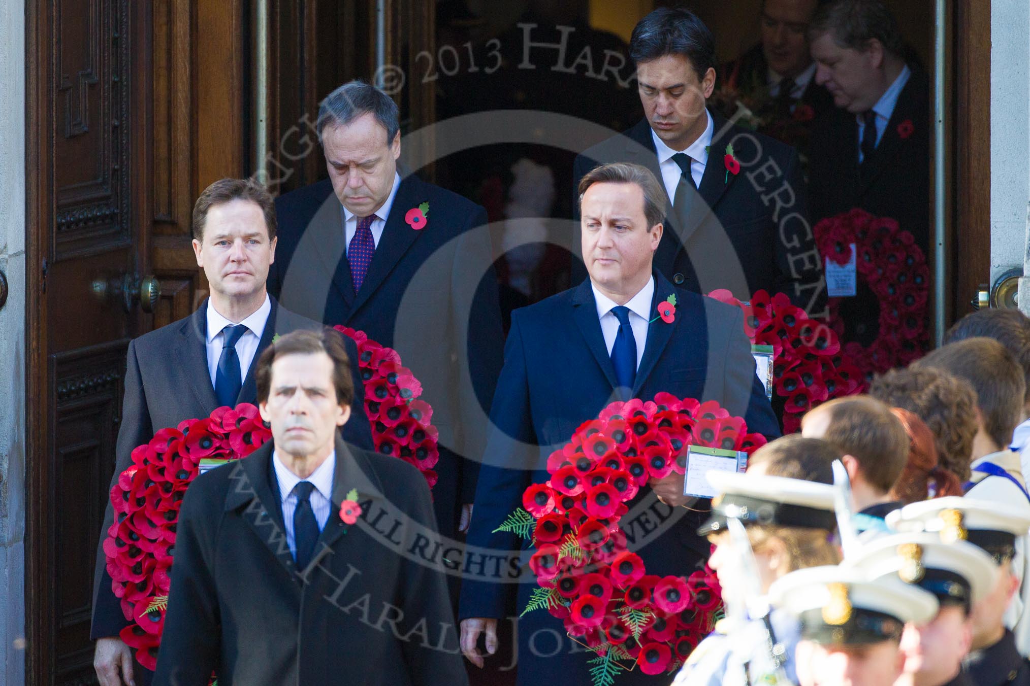 The Prime Minister, The Rt Hon David Cameron MP, and the Leader of the Liberal Democrat Party, The Rt Hon Nick Clegg MP, the Leader of the Opposition, The Rt Hon Ed Miliband MP, the Deputy Leader of the Democratic Unionist Party, The Rt Hon Nigel Dodds MP.