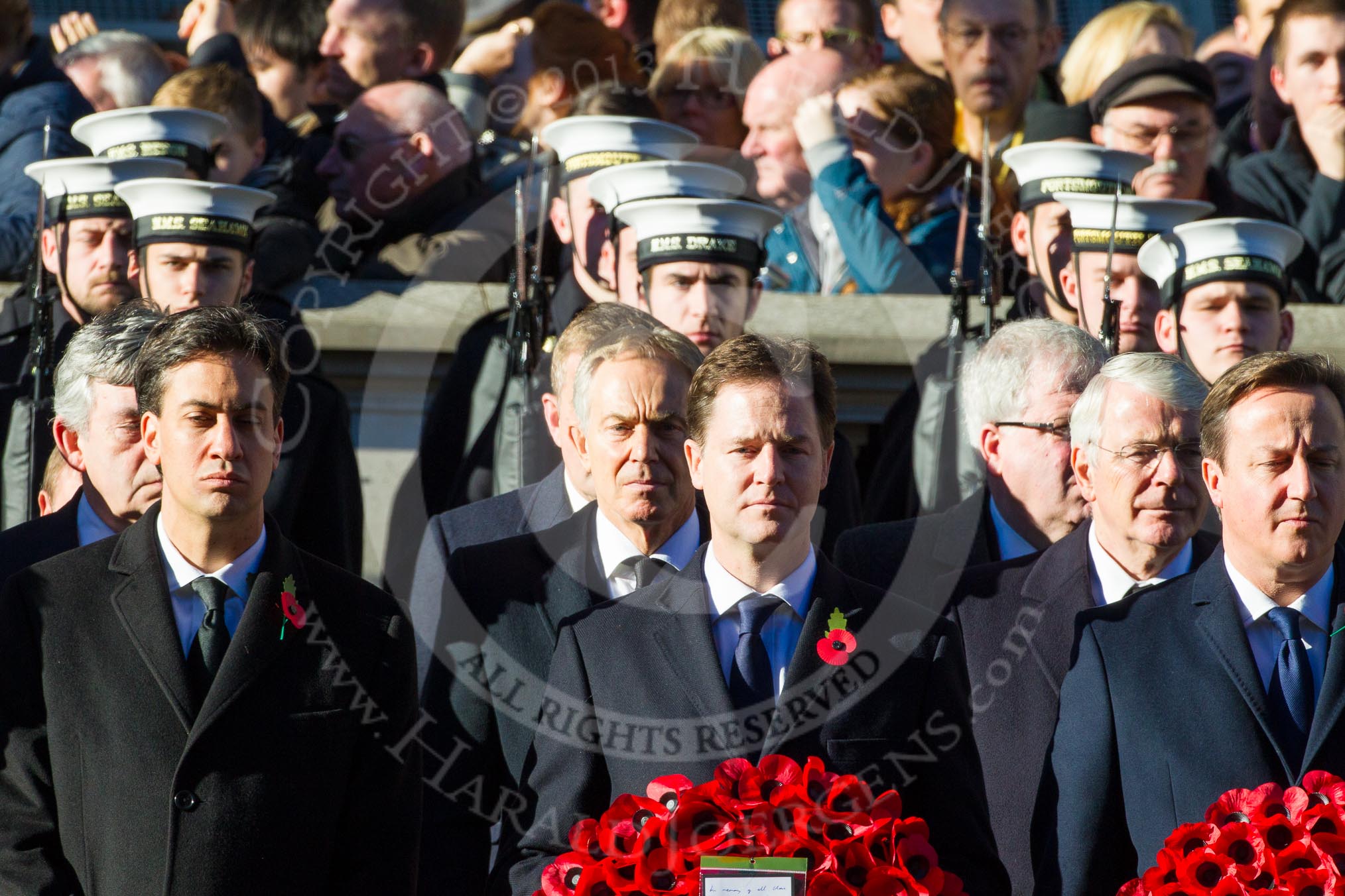 The Prime Minister-The Rt Hon David Cameron MP, the Leader of the Liberal Democrat Party-The Rt Hon Nick Clegg, The Leader of the Oppositon-The Rt Hon ed Miliband MP, follow by the Rt Hon Sir John Major, the Rt Hon Tony Blair.