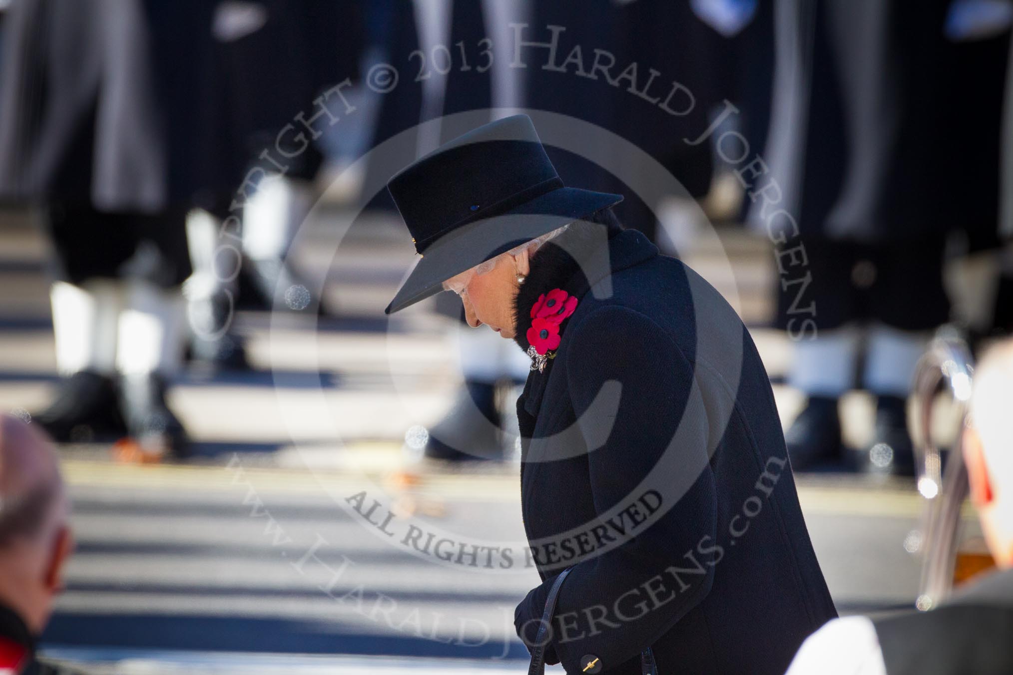 HM The Queen, bowing in respect after having laid her wreaths at the Cenotaph.