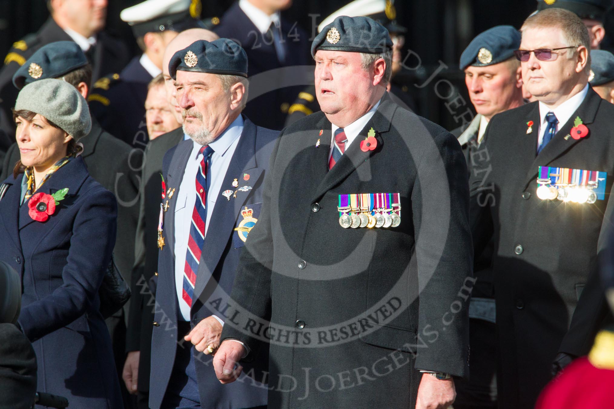 Remembrance Sunday at the Cenotaph in London 2014: Group C2 - Royal Air Force Regiment Association.
Press stand opposite the Foreign Office building, Whitehall, London SW1,
London,
Greater London,
United Kingdom,
on 09 November 2014 at 11:37, image #31