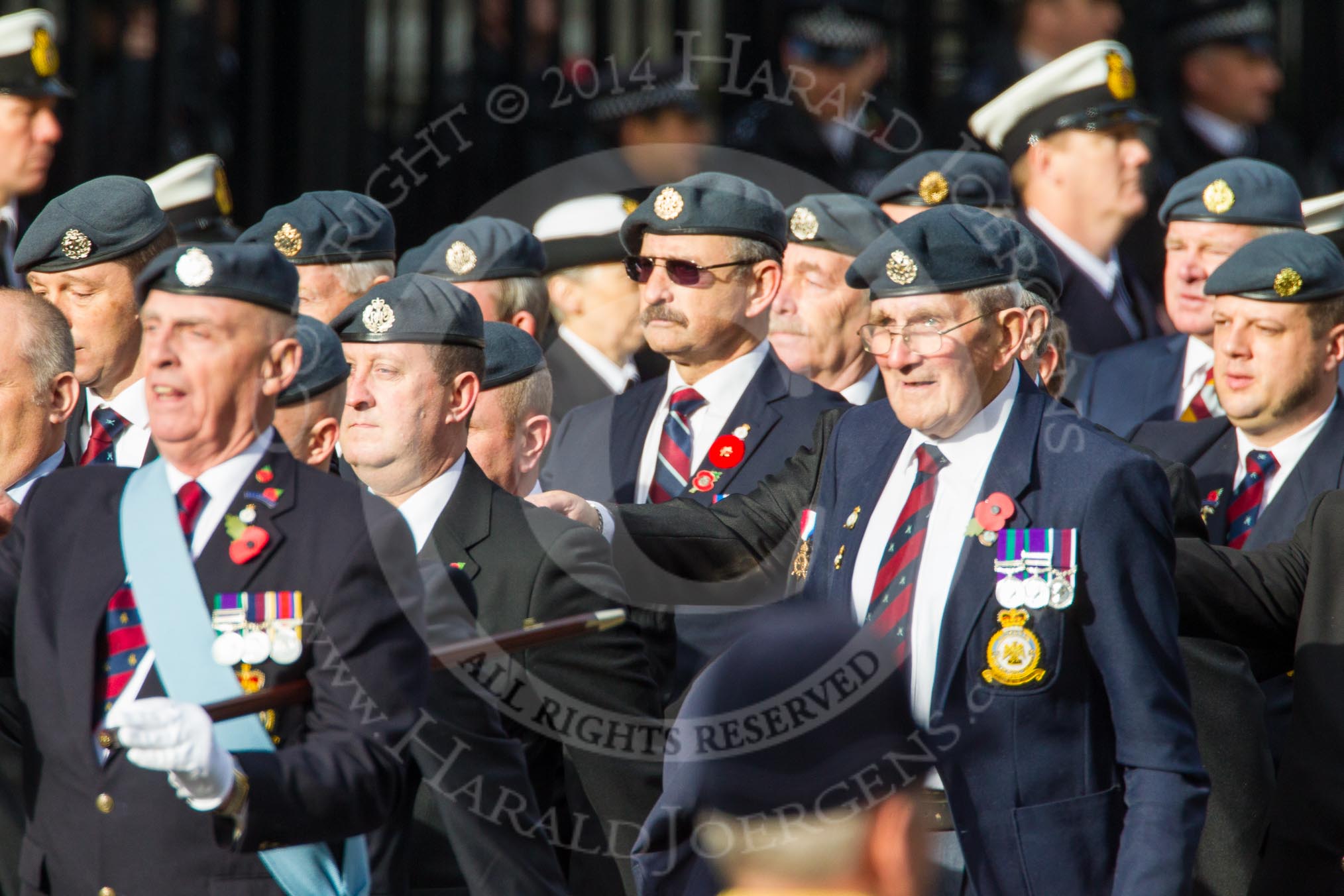 Remembrance Sunday at the Cenotaph in London 2014: Group C2 - Royal Air Force Regiment Association.
Press stand opposite the Foreign Office building, Whitehall, London SW1,
London,
Greater London,
United Kingdom,
on 09 November 2014 at 11:38, image #62