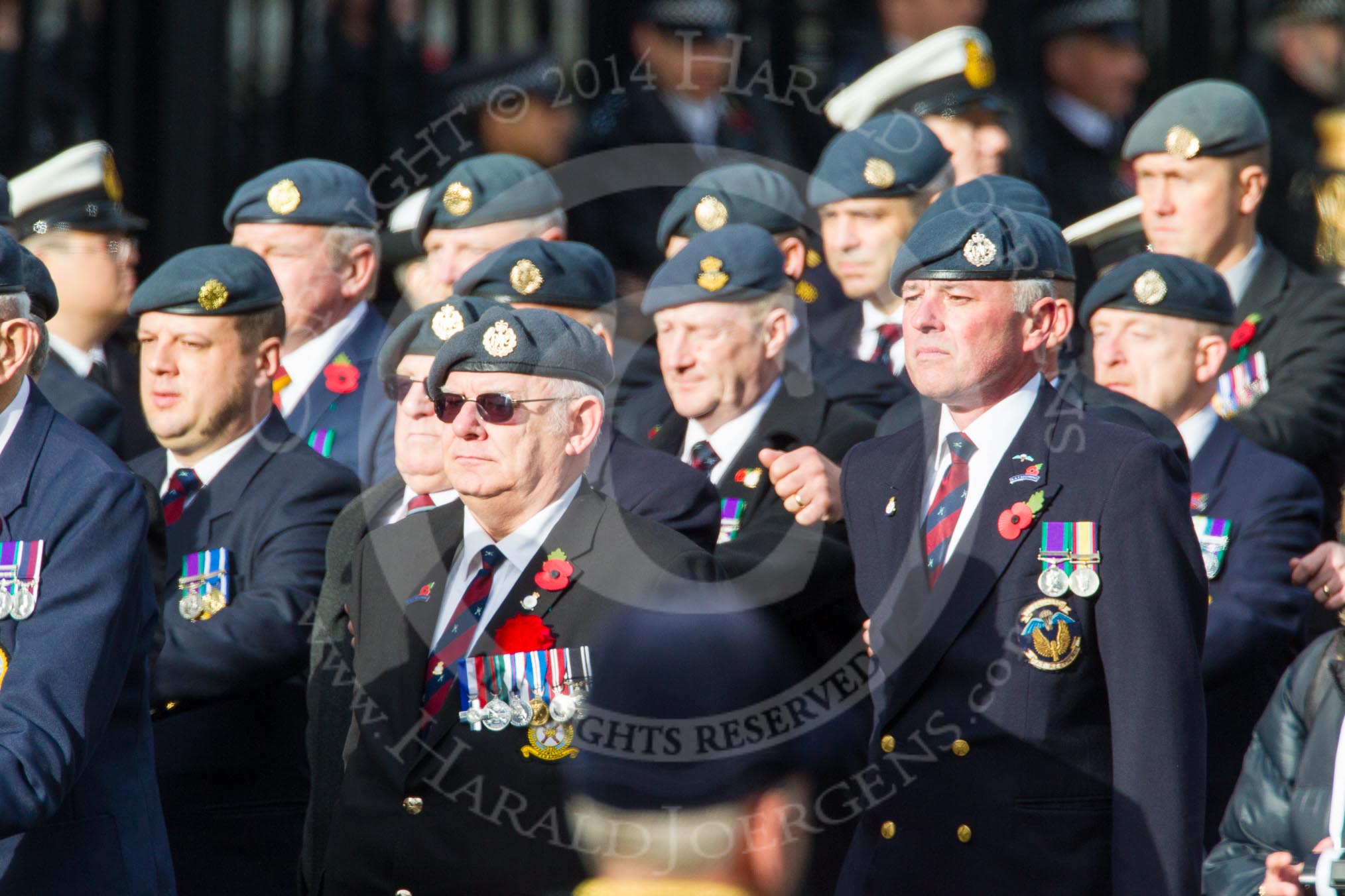 Remembrance Sunday at the Cenotaph in London 2014: Group C2 - Royal Air Force Regiment Association.
Press stand opposite the Foreign Office building, Whitehall, London SW1,
London,
Greater London,
United Kingdom,
on 09 November 2014 at 11:38, image #63