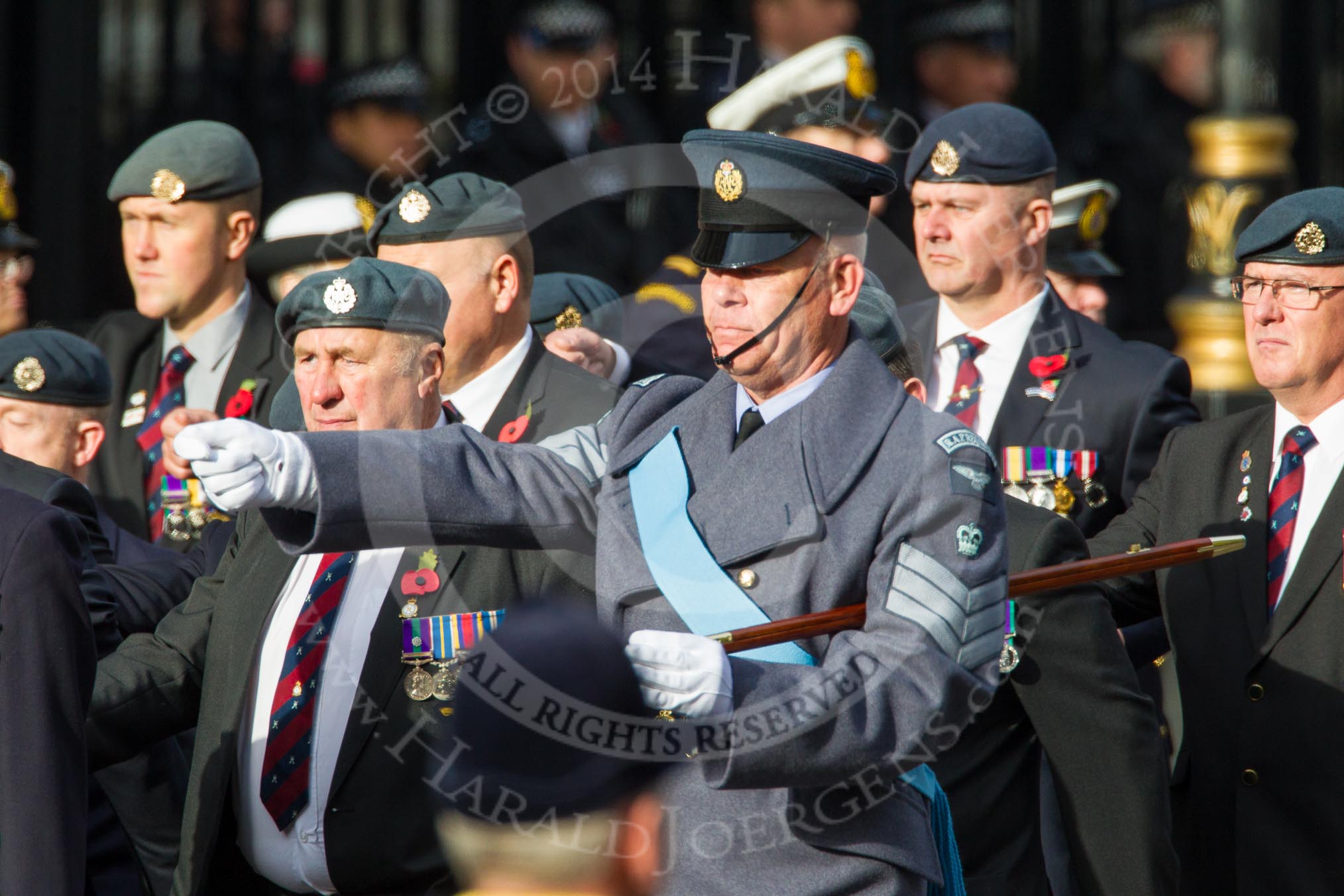 Remembrance Sunday at the Cenotaph in London 2014: Group C2 - Royal Air Force Regiment Association.
Press stand opposite the Foreign Office building, Whitehall, London SW1,
London,
Greater London,
United Kingdom,
on 09 November 2014 at 11:38, image #65
