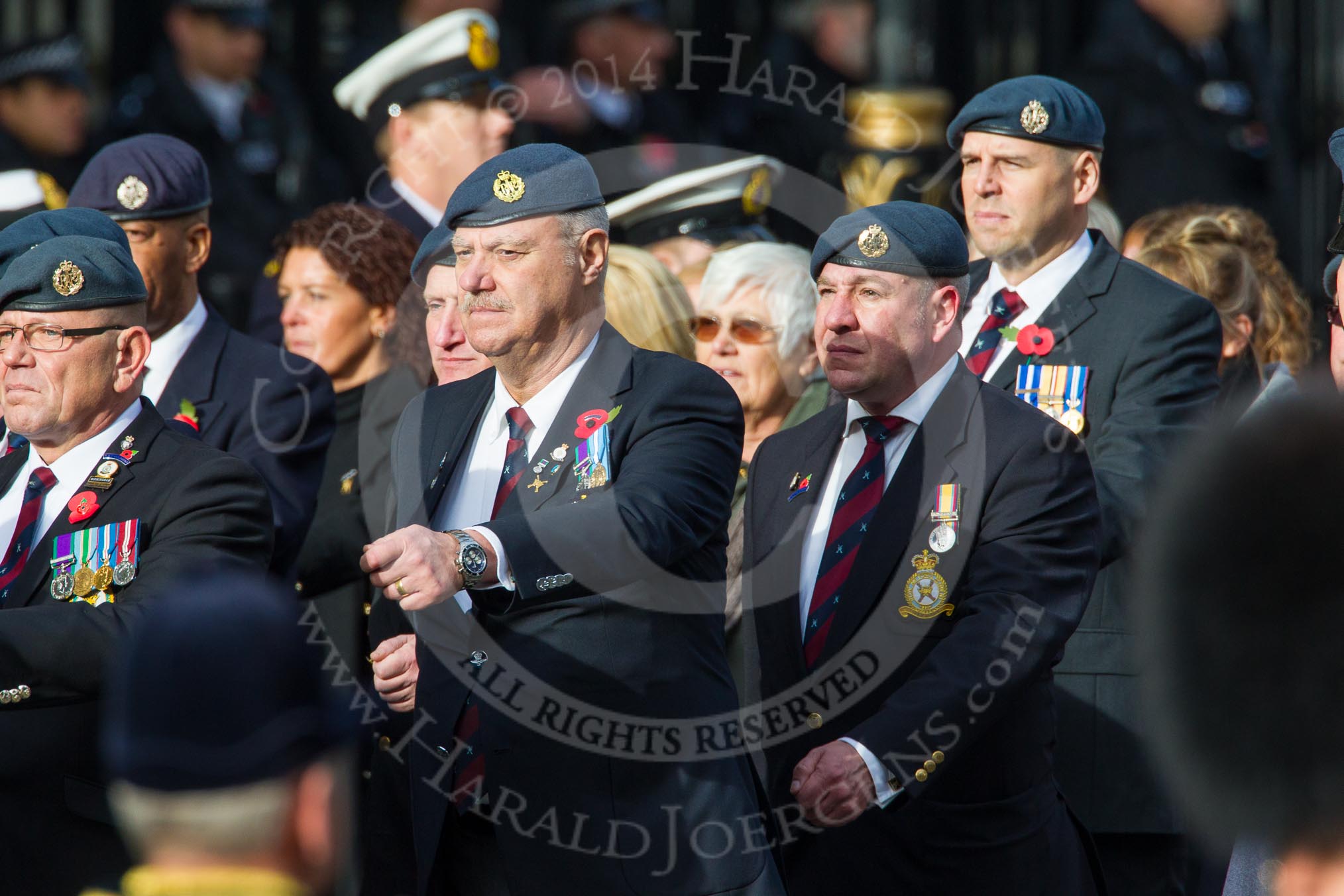 Remembrance Sunday at the Cenotaph in London 2014: Group C2 - Royal Air Force Regiment Association.
Press stand opposite the Foreign Office building, Whitehall, London SW1,
London,
Greater London,
United Kingdom,
on 09 November 2014 at 11:38, image #75