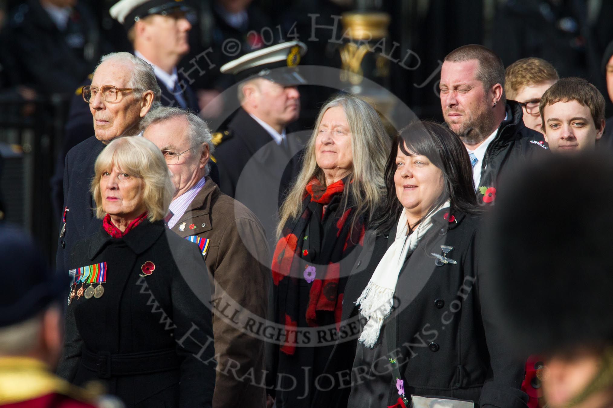 Remembrance Sunday at the Cenotaph in London 2014: Group C3 - Bomber Command Association.
Press stand opposite the Foreign Office building, Whitehall, London SW1,
London,
Greater London,
United Kingdom,
on 09 November 2014 at 11:38, image #84