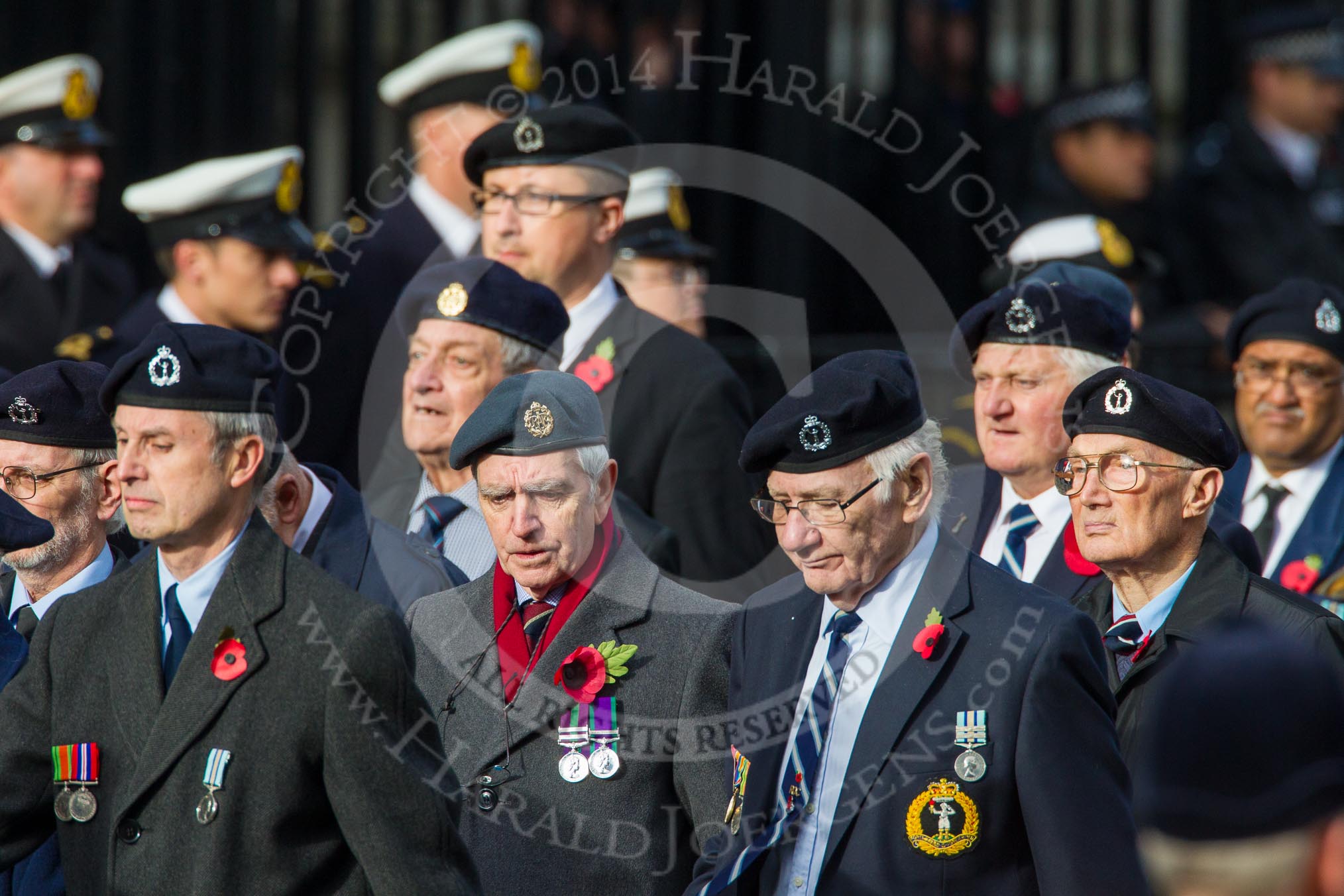 Remembrance Sunday at the Cenotaph in London 2014: Group C4 - Royal Observer Corps Association.
Press stand opposite the Foreign Office building, Whitehall, London SW1,
London,
Greater London,
United Kingdom,
on 09 November 2014 at 11:38, image #94