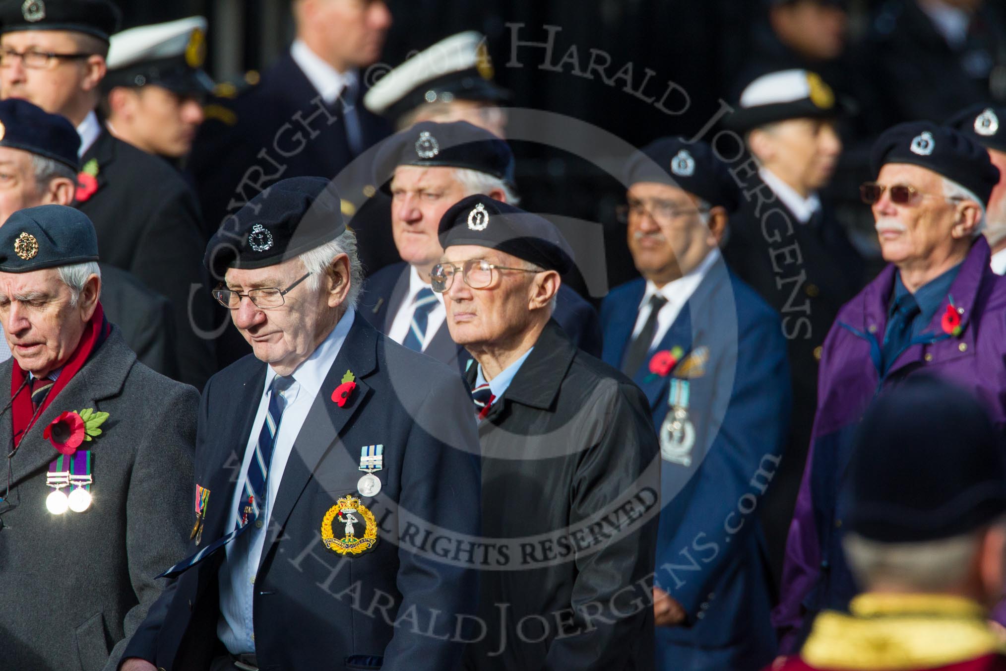 Remembrance Sunday at the Cenotaph in London 2014: Group C4 - Royal Observer Corps Association.
Press stand opposite the Foreign Office building, Whitehall, London SW1,
London,
Greater London,
United Kingdom,
on 09 November 2014 at 11:38, image #95