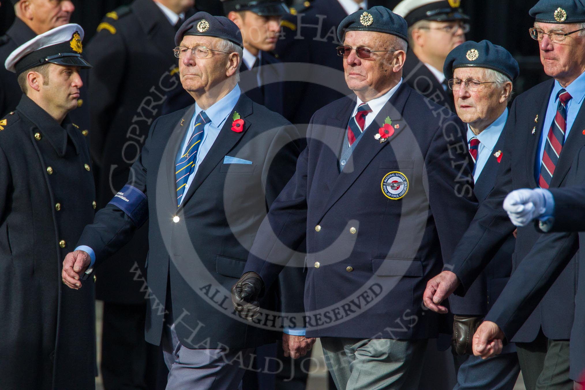 Remembrance Sunday at the Cenotaph in London 2014: Group C5 - National Service (Royal Air Force) Association.
Press stand opposite the Foreign Office building, Whitehall, London SW1,
London,
Greater London,
United Kingdom,
on 09 November 2014 at 11:39, image #99