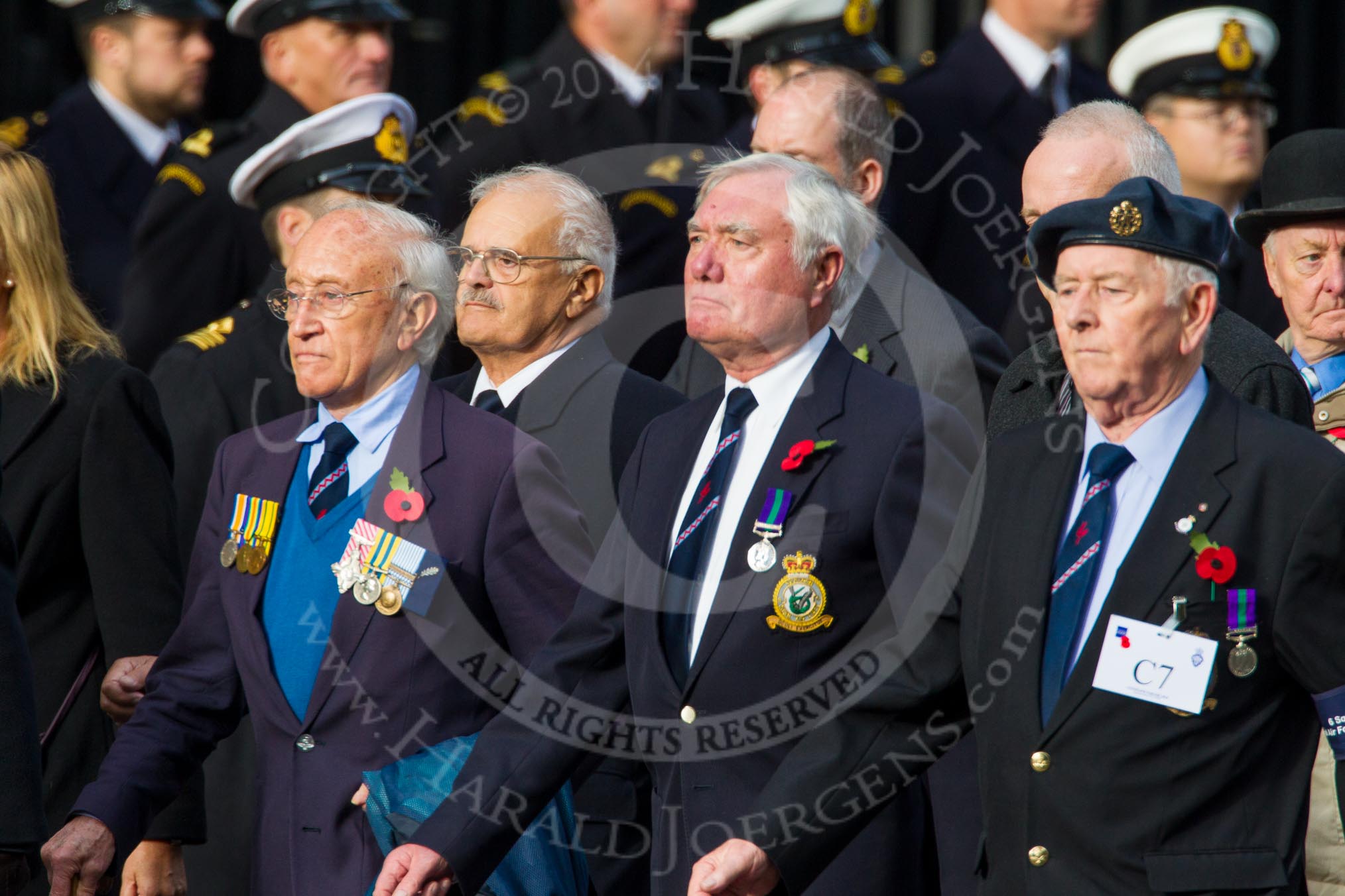 Remembrance Sunday at the Cenotaph in London 2014: Group C7 - 6 Squadron (Royal Air Force) Association.
Press stand opposite the Foreign Office building, Whitehall, London SW1,
London,
Greater London,
United Kingdom,
on 09 November 2014 at 11:39, image #116