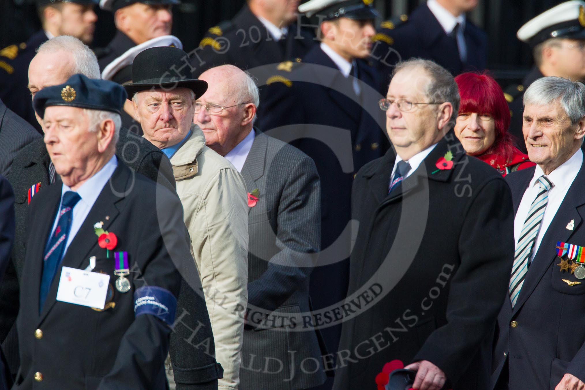 Remembrance Sunday at the Cenotaph in London 2014: Group C7 - 6 Squadron (Royal Air Force) Association.
Press stand opposite the Foreign Office building, Whitehall, London SW1,
London,
Greater London,
United Kingdom,
on 09 November 2014 at 11:39, image #117