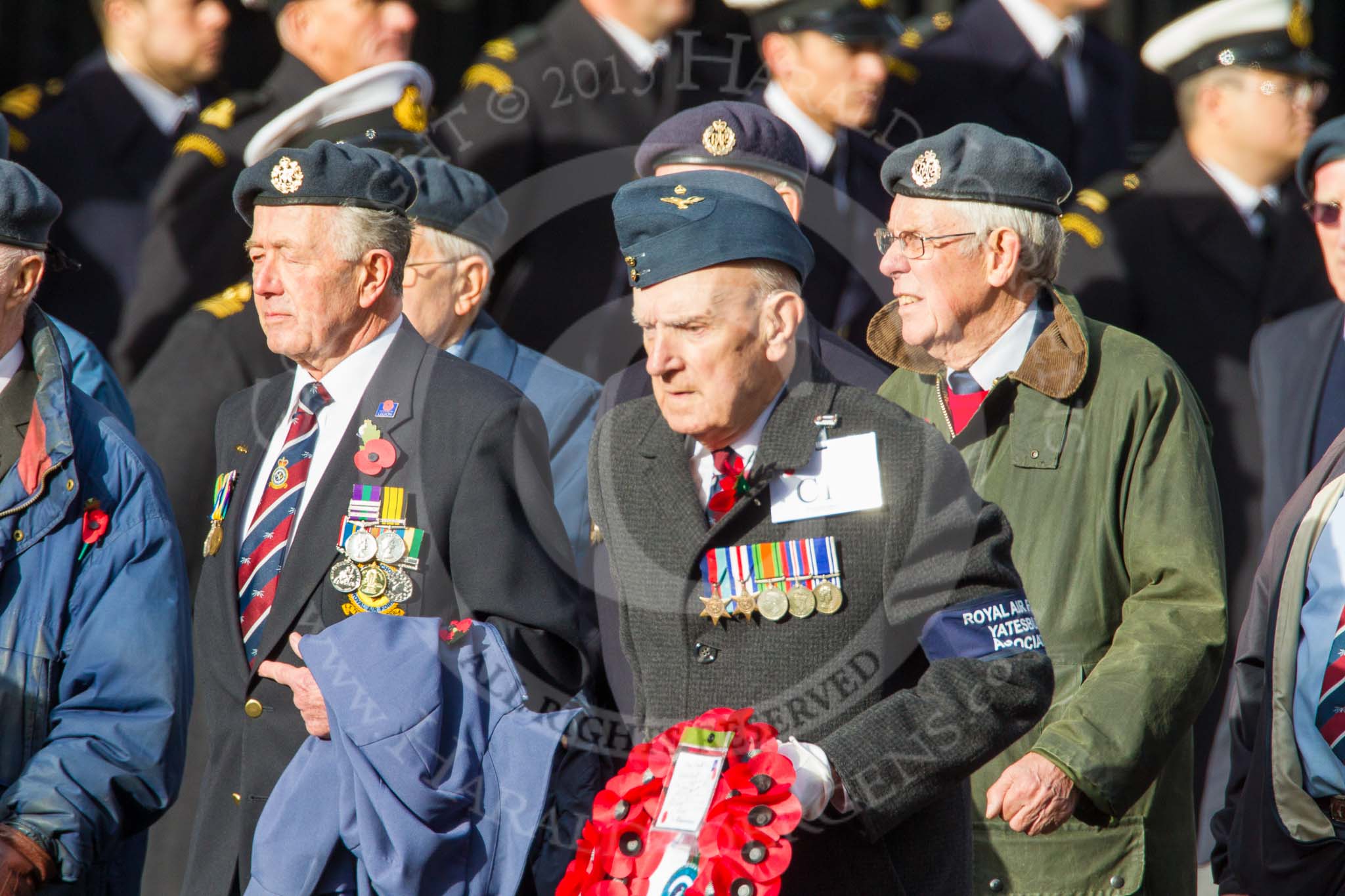 Remembrance Sunday at the Cenotaph in London 2014: Group C14 - Royal Air Force Yatesbury Association.
Press stand opposite the Foreign Office building, Whitehall, London SW1,
London,
Greater London,
United Kingdom,
on 09 November 2014 at 11:40, image #144
