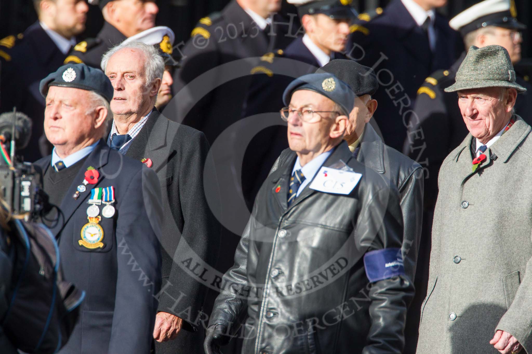 Remembrance Sunday at the Cenotaph in London 2014: Group C14 - Royal Air Force Yatesbury Association,  C15 - Royal Air Force Airfield Construction Branch Association.
Press stand opposite the Foreign Office building, Whitehall, London SW1,
London,
Greater London,
United Kingdom,
on 09 November 2014 at 11:40, image #147