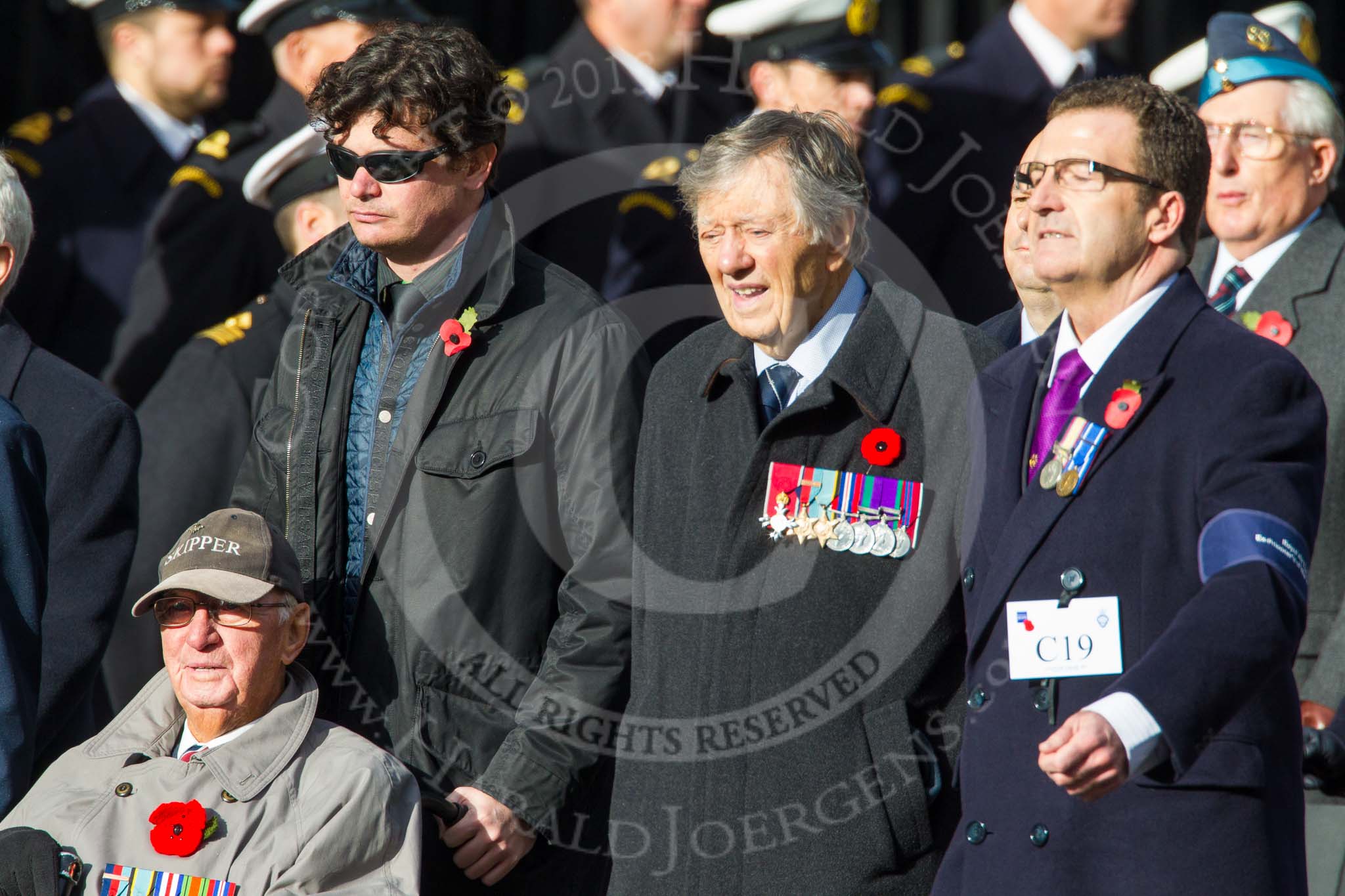 Remembrance Sunday at the Cenotaph in London 2014: Group C19 - Royal Air Forces Ex-Prisoner's of War Association.
Press stand opposite the Foreign Office building, Whitehall, London SW1,
London,
Greater London,
United Kingdom,
on 09 November 2014 at 11:40, image #163