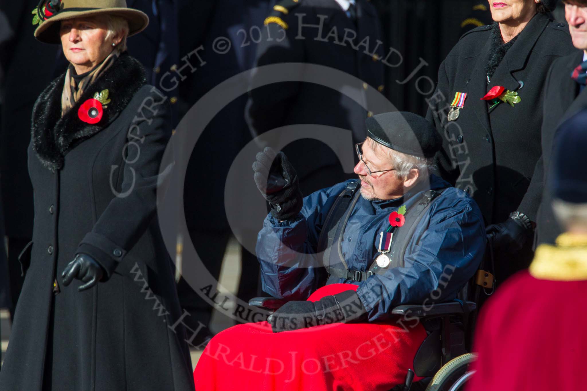Remembrance Sunday at the Cenotaph in London 2014: Group C27 - Queen Alexandra's Hospital Home for Disabled Ex-
Servicemen & Women.
Press stand opposite the Foreign Office building, Whitehall, London SW1,
London,
Greater London,
United Kingdom,
on 09 November 2014 at 11:42, image #244