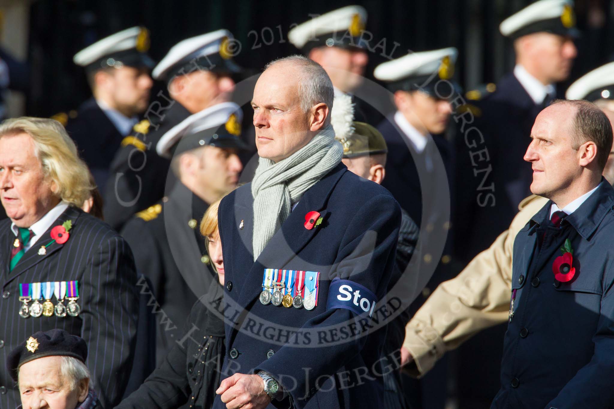 Remembrance Sunday at the Cenotaph in London 2014: Group D9 - Stoll.
Press stand opposite the Foreign Office building, Whitehall, London SW1,
London,
Greater London,
United Kingdom,
on 09 November 2014 at 11:44, image #328