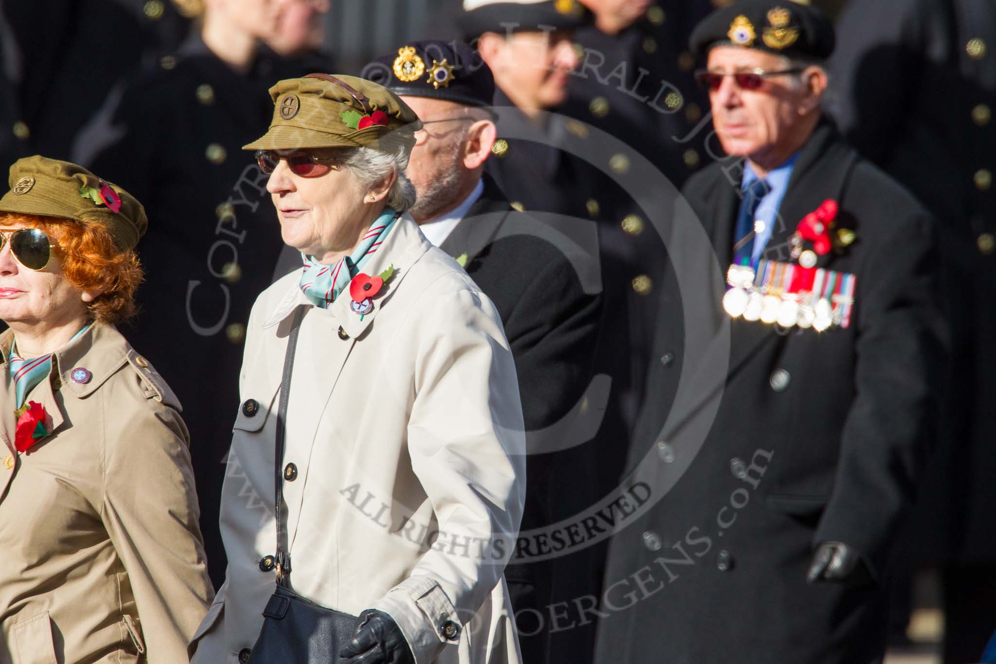 Remembrance Sunday at the Cenotaph in London 2014: Group D21 - First Aid Nursing Yeomanry (Princess Royal's Volunteers
Corps).
Press stand opposite the Foreign Office building, Whitehall, London SW1,
London,
Greater London,
United Kingdom,
on 09 November 2014 at 11:46, image #414