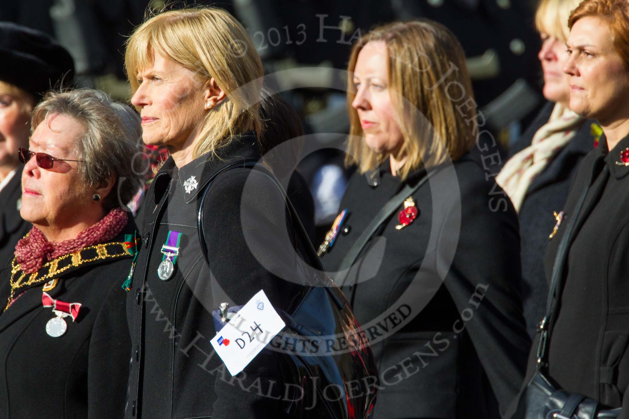Remembrance Sunday at the Cenotaph in London 2014: Group D24 - War Widows Association.
Press stand opposite the Foreign Office building, Whitehall, London SW1,
London,
Greater London,
United Kingdom,
on 09 November 2014 at 11:47, image #437