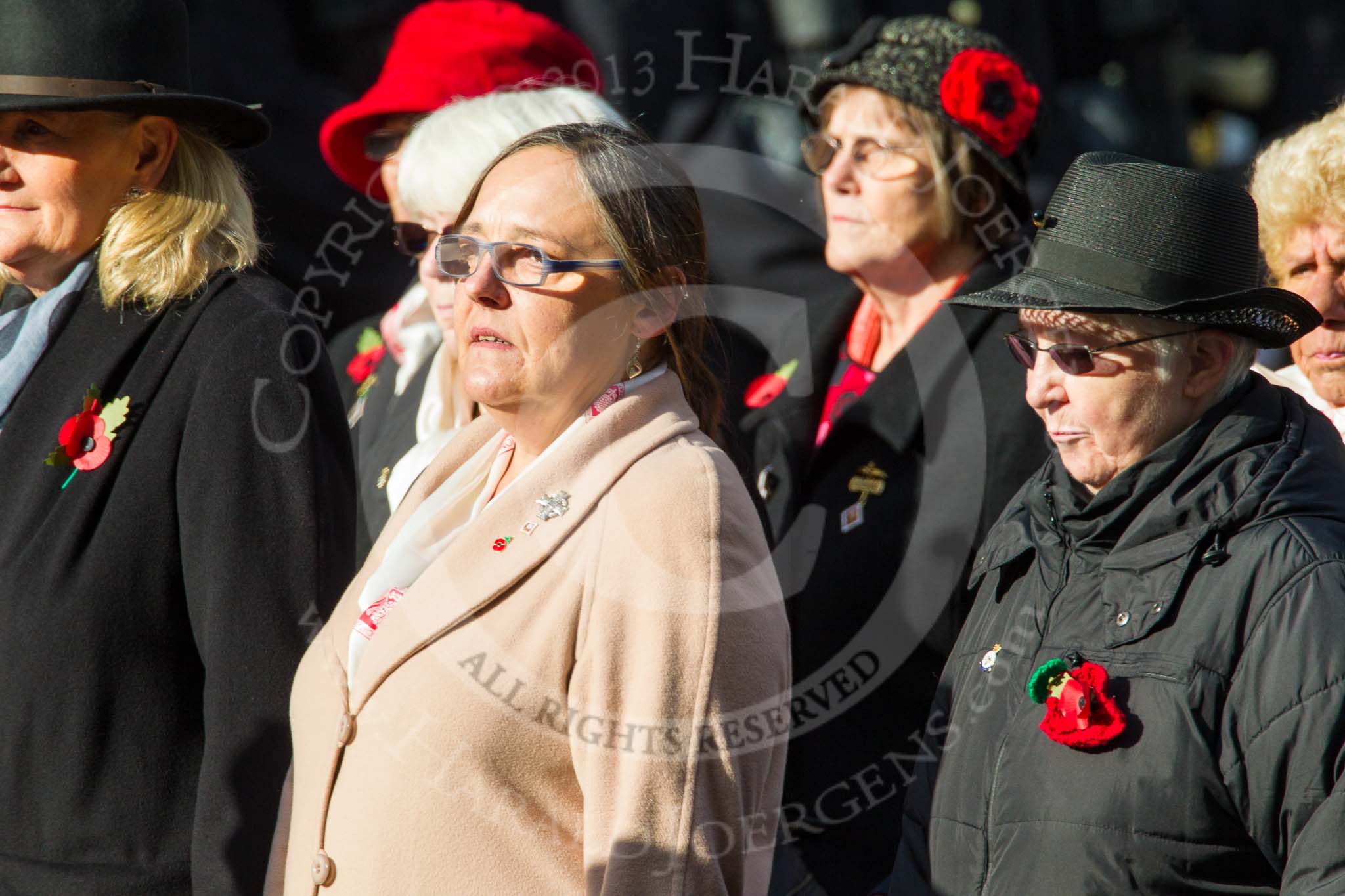 Remembrance Sunday at the Cenotaph in London 2014: Group D24 - War Widows Association.
Press stand opposite the Foreign Office building, Whitehall, London SW1,
London,
Greater London,
United Kingdom,
on 09 November 2014 at 11:47, image #457