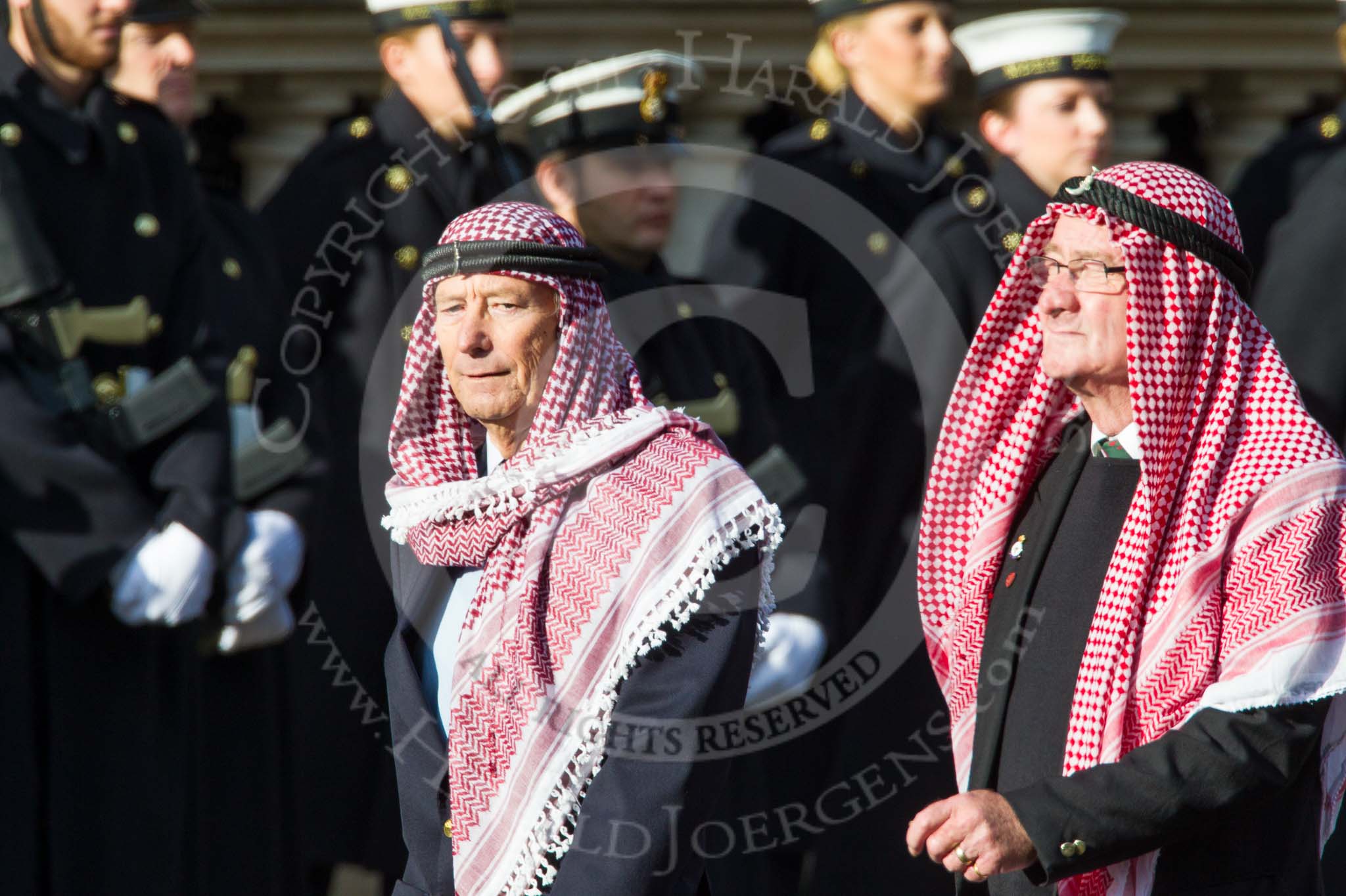 Remembrance Sunday at the Cenotaph in London 2014: Group D28 - Trucial Oman Scouts Association.
Press stand opposite the Foreign Office building, Whitehall, London SW1,
London,
Greater London,
United Kingdom,
on 09 November 2014 at 11:48, image #498
