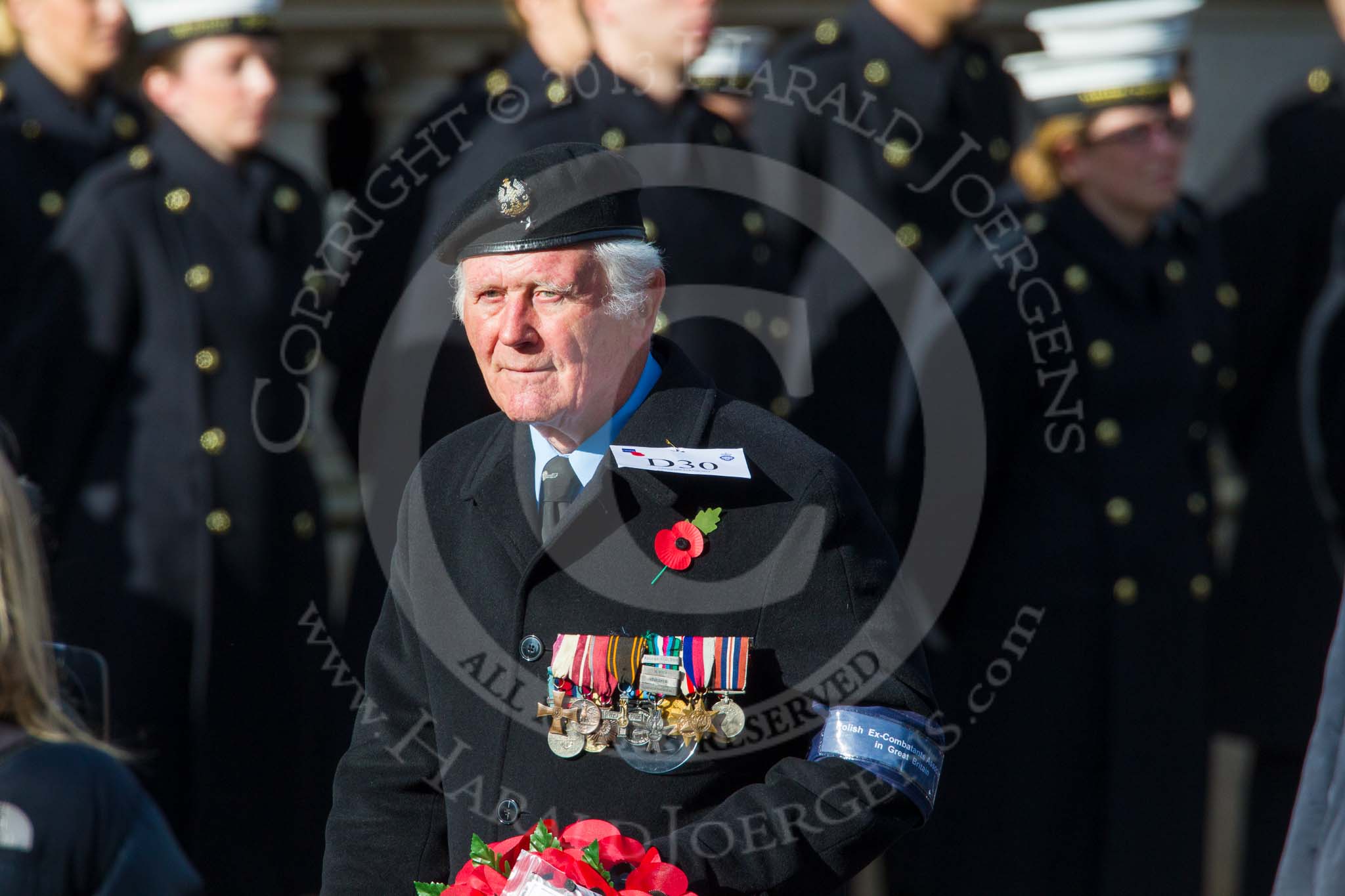 Remembrance Sunday at the Cenotaph in London 2014: Group D30 - Polish Ex-Combatants Association in Great Britain Trust
Fund.
Press stand opposite the Foreign Office building, Whitehall, London SW1,
London,
Greater London,
United Kingdom,
on 09 November 2014 at 11:48, image #519