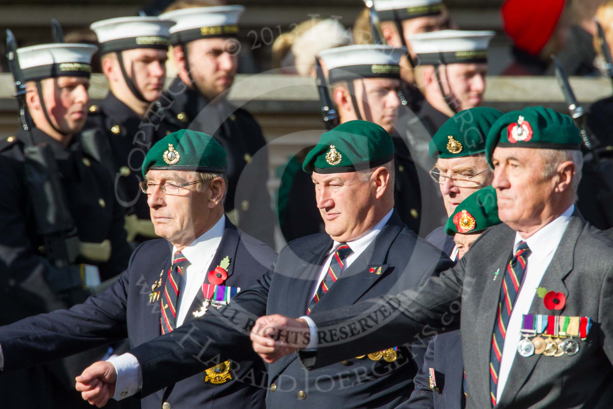 Remembrance Sunday at the Cenotaph in London 2014: Group E1 - Royal Marines Association.
Press stand opposite the Foreign Office building, Whitehall, London SW1,
London,
Greater London,
United Kingdom,
on 09 November 2014 at 11:49, image #528