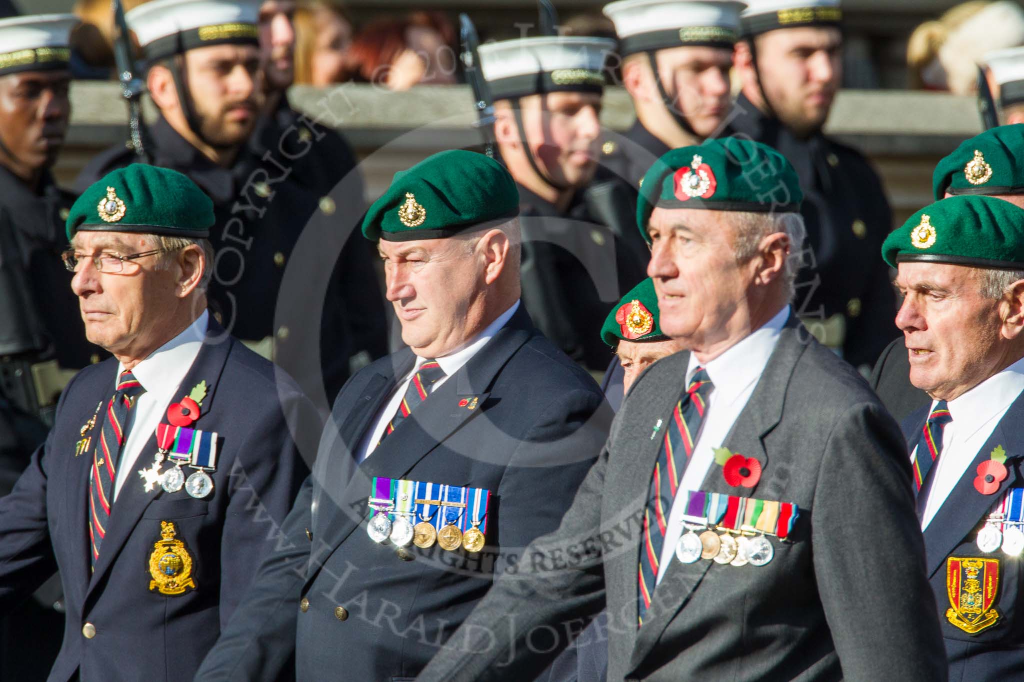 Remembrance Sunday at the Cenotaph in London 2014: Group E1 - Royal Marines Association.
Press stand opposite the Foreign Office building, Whitehall, London SW1,
London,
Greater London,
United Kingdom,
on 09 November 2014 at 11:49, image #529