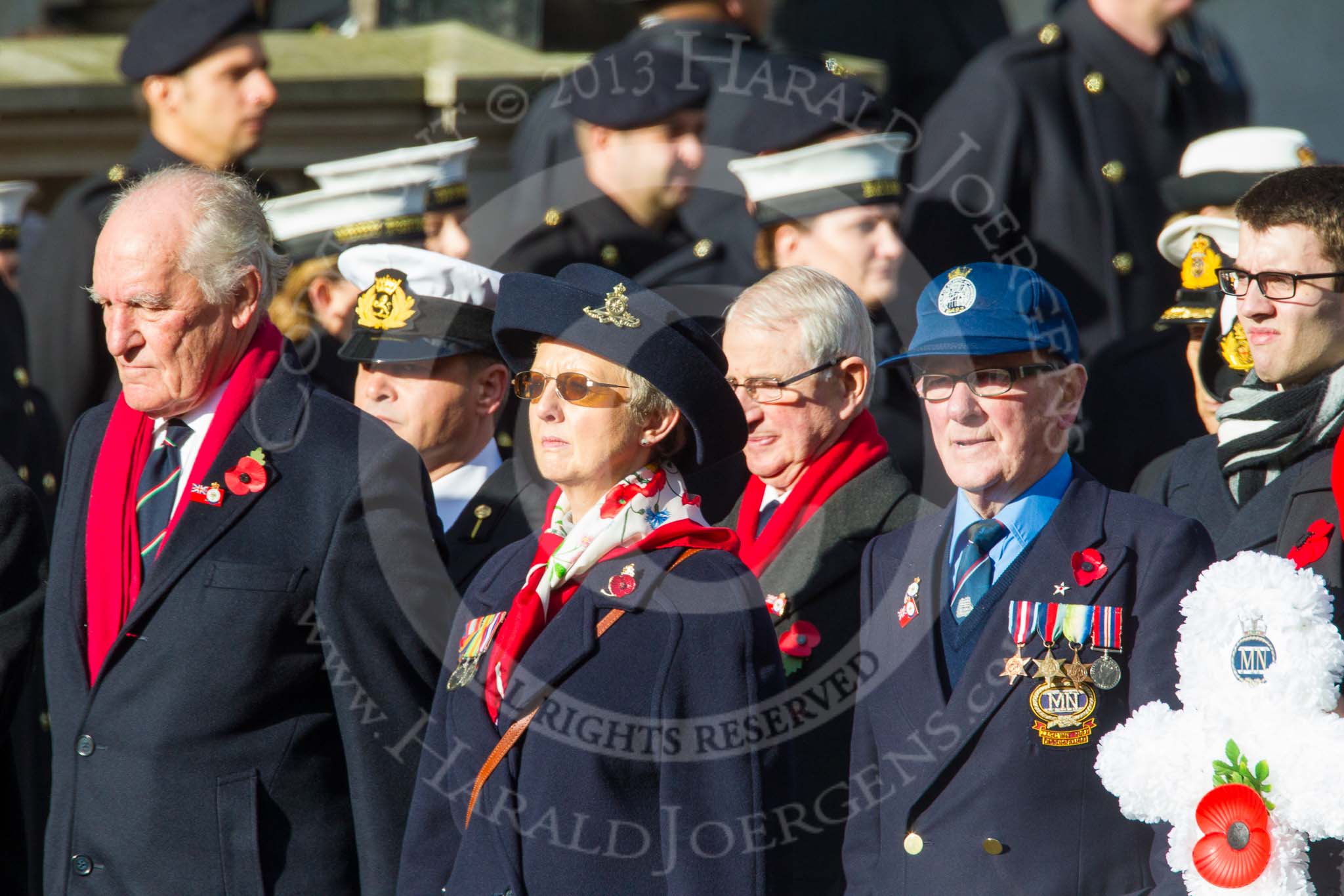 Remembrance Sunday at the Cenotaph in London 2014: Group E3 - Merchant Navy Association.
Press stand opposite the Foreign Office building, Whitehall, London SW1,
London,
Greater London,
United Kingdom,
on 09 November 2014 at 11:50, image #587